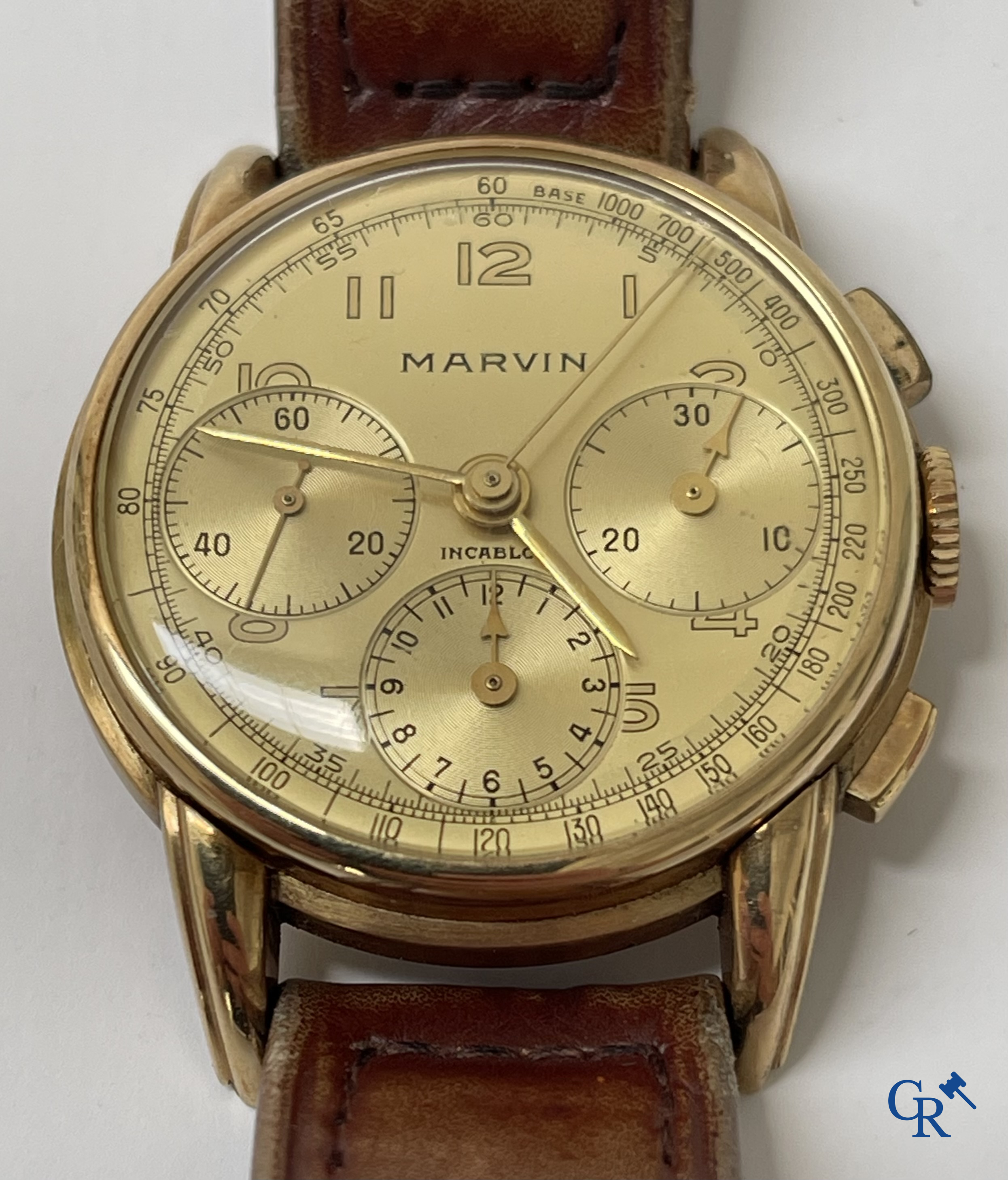 Watches. A 14-carat gold 585°/00 men's wristwatch marked Marvin. Swiss work circa 1940-1950.
