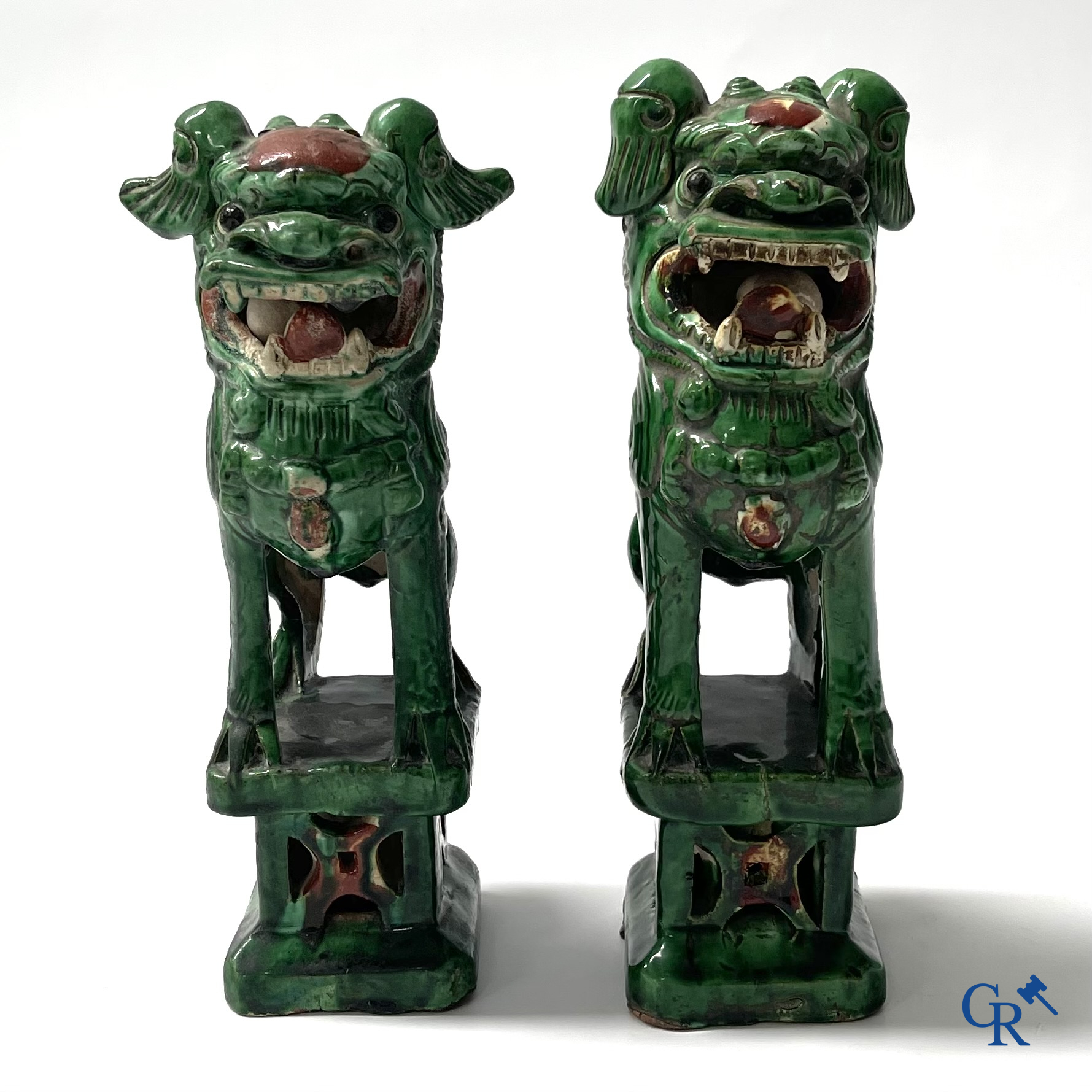 Asian Art. A pair of Chinese glazed temple lions. 18th century.