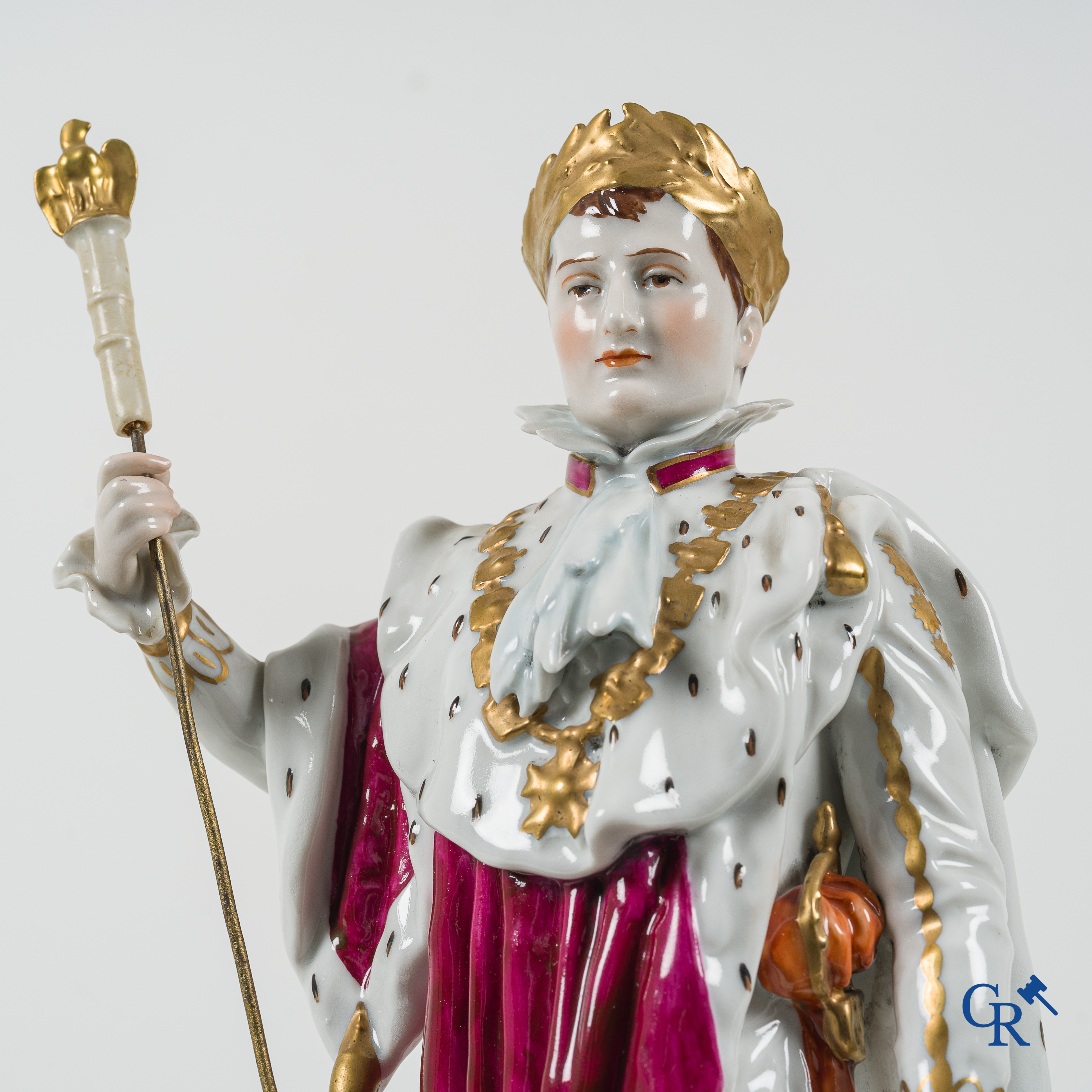 Saxon porcelain. Large representation of Napoleon Bonaparte in his coronation robe.