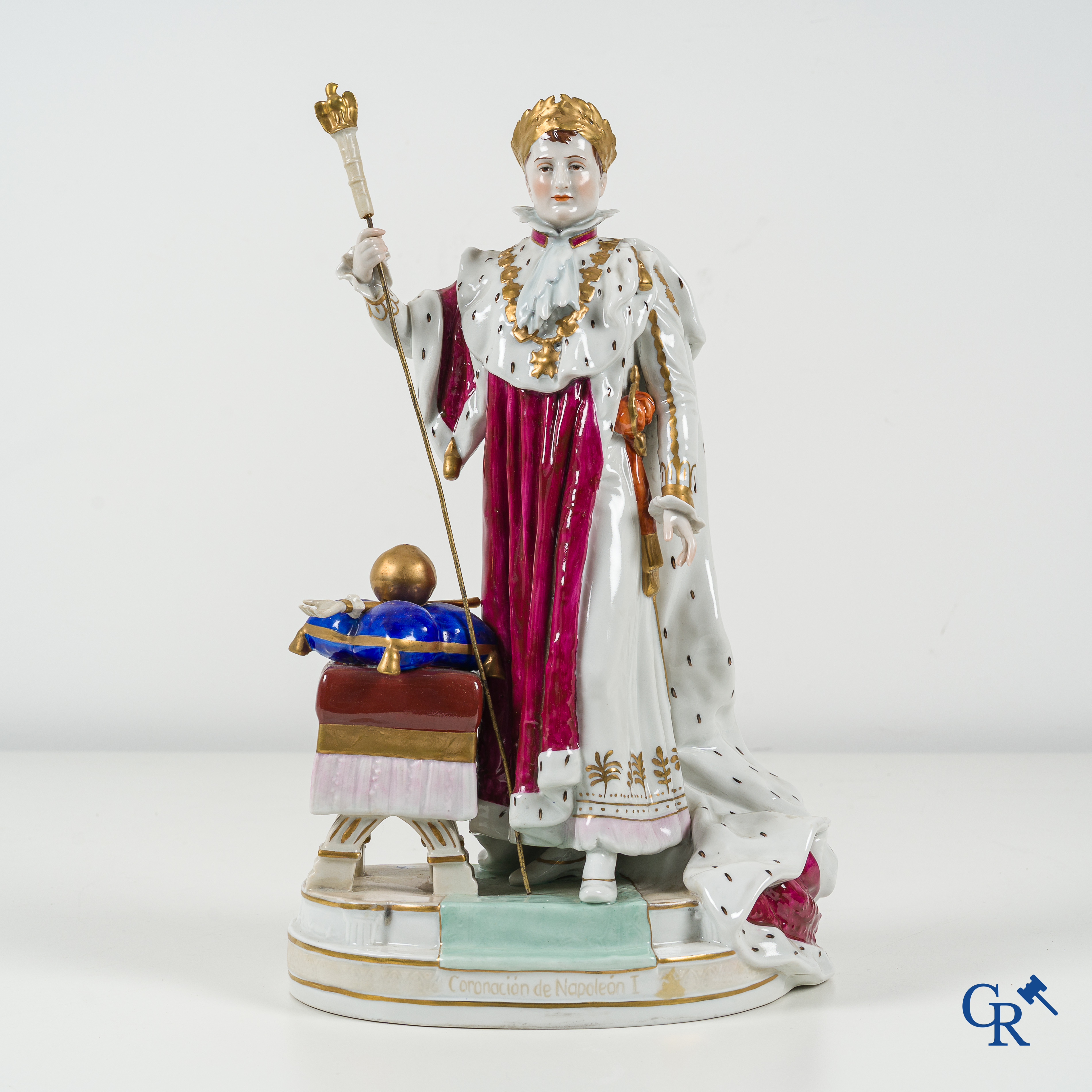Saxon porcelain. Large representation of Napoleon Bonaparte in his coronation robe.