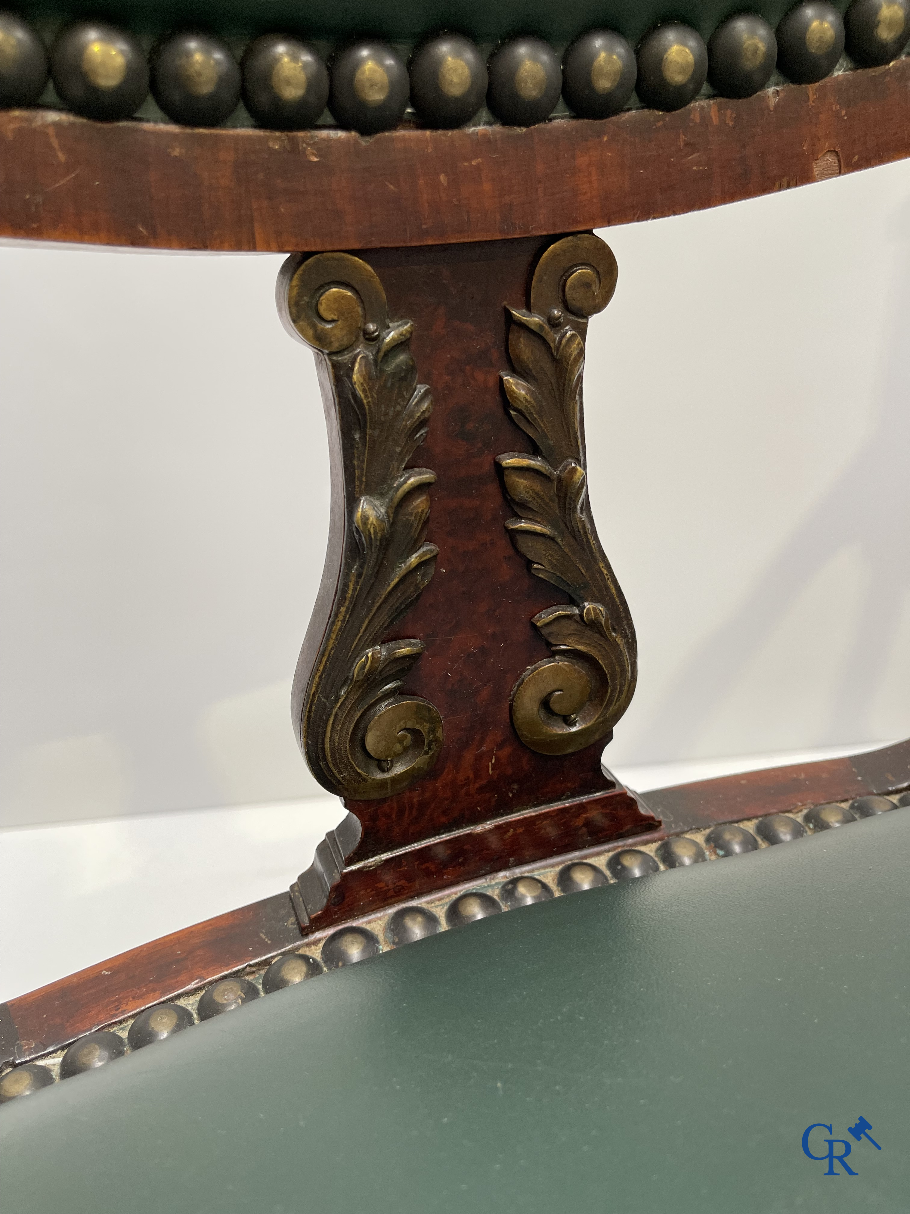 Exceptional dining room furniture in mahogany veneer, marble and bronze. Napoleon III style. Circa 1900.