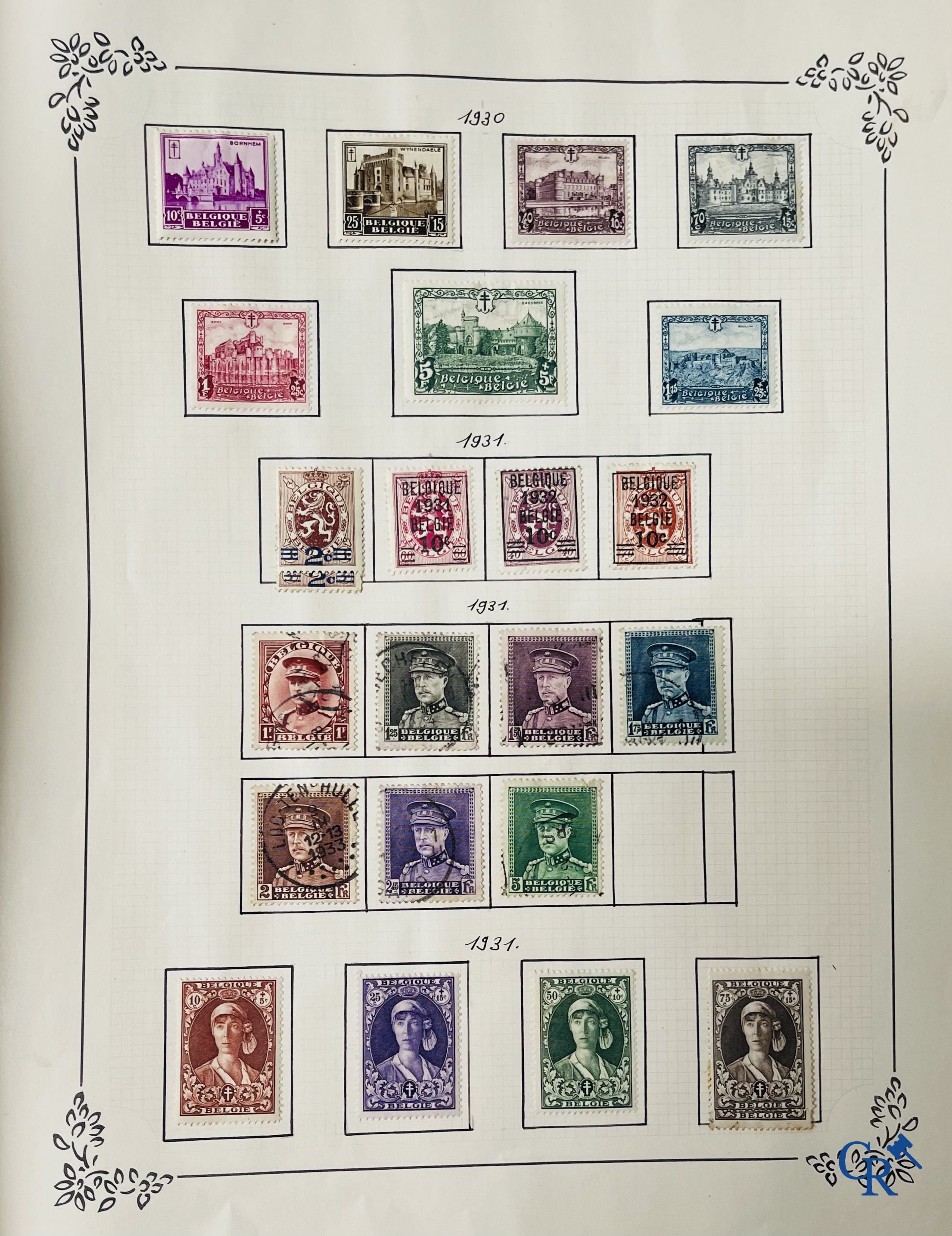 Philately. Album with various rare antique stamps, including early Belgian stamps.