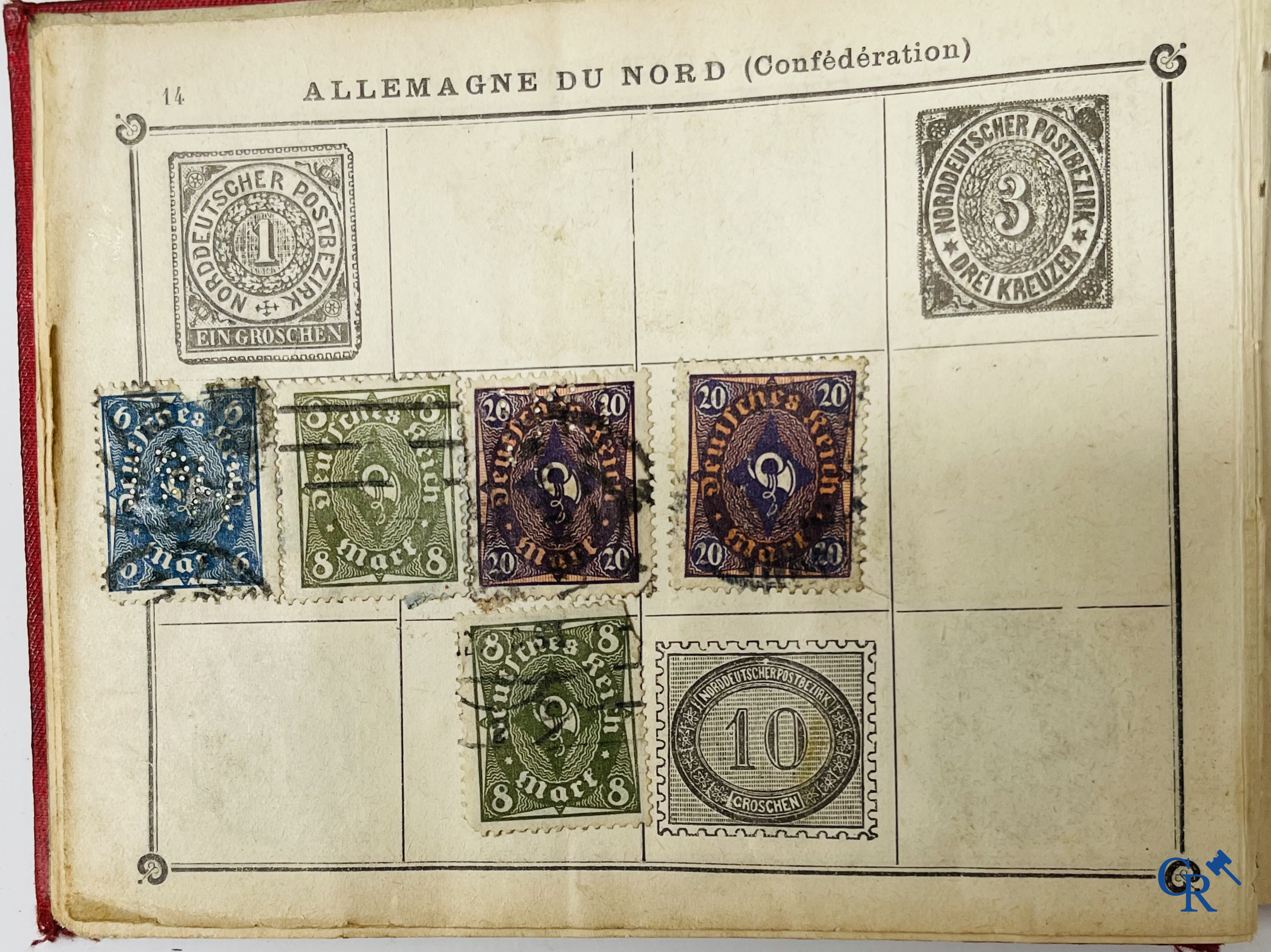 Philately. Album with various rare antique stamps, including early Belgian stamps.