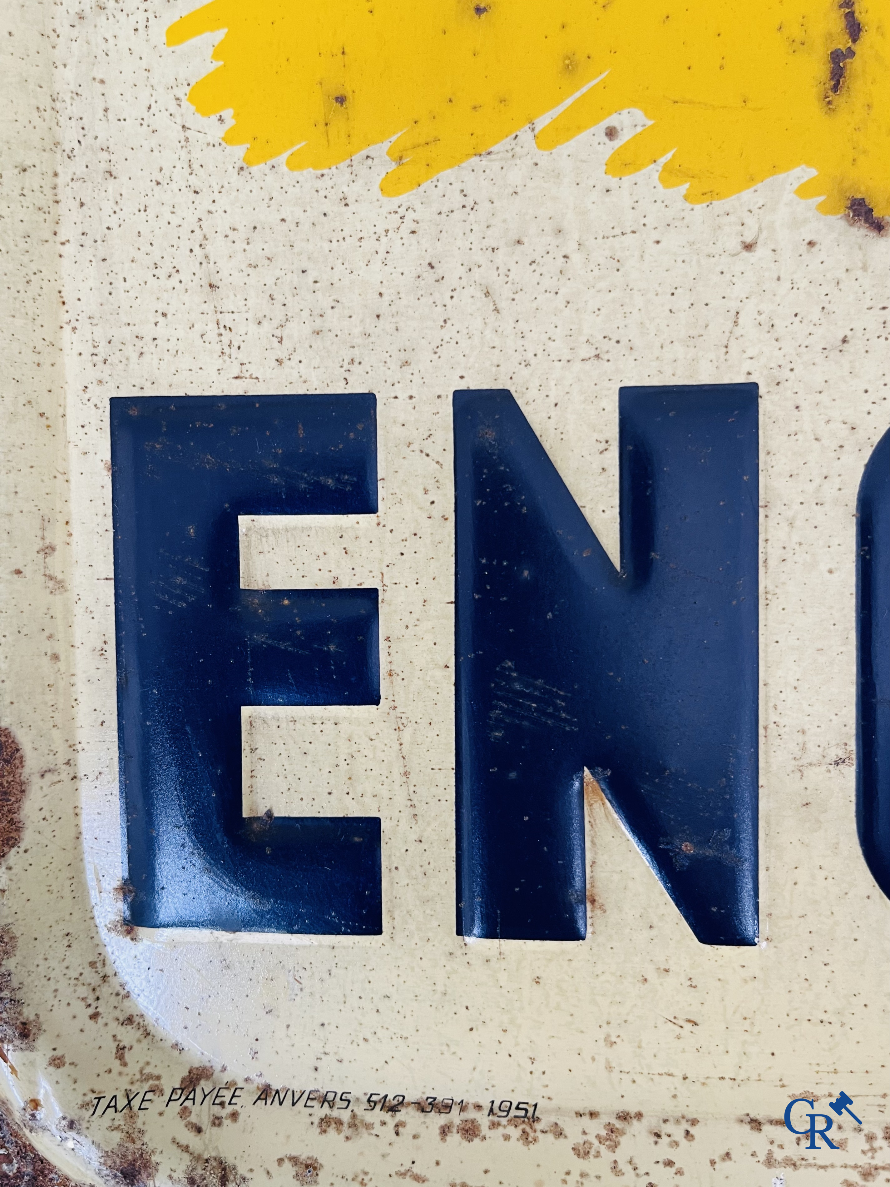 Englebert, publicity printed on metal for Englebert tyres. Etabl. J. Schuybroek S.A. Hoboken Anvers. 1951.