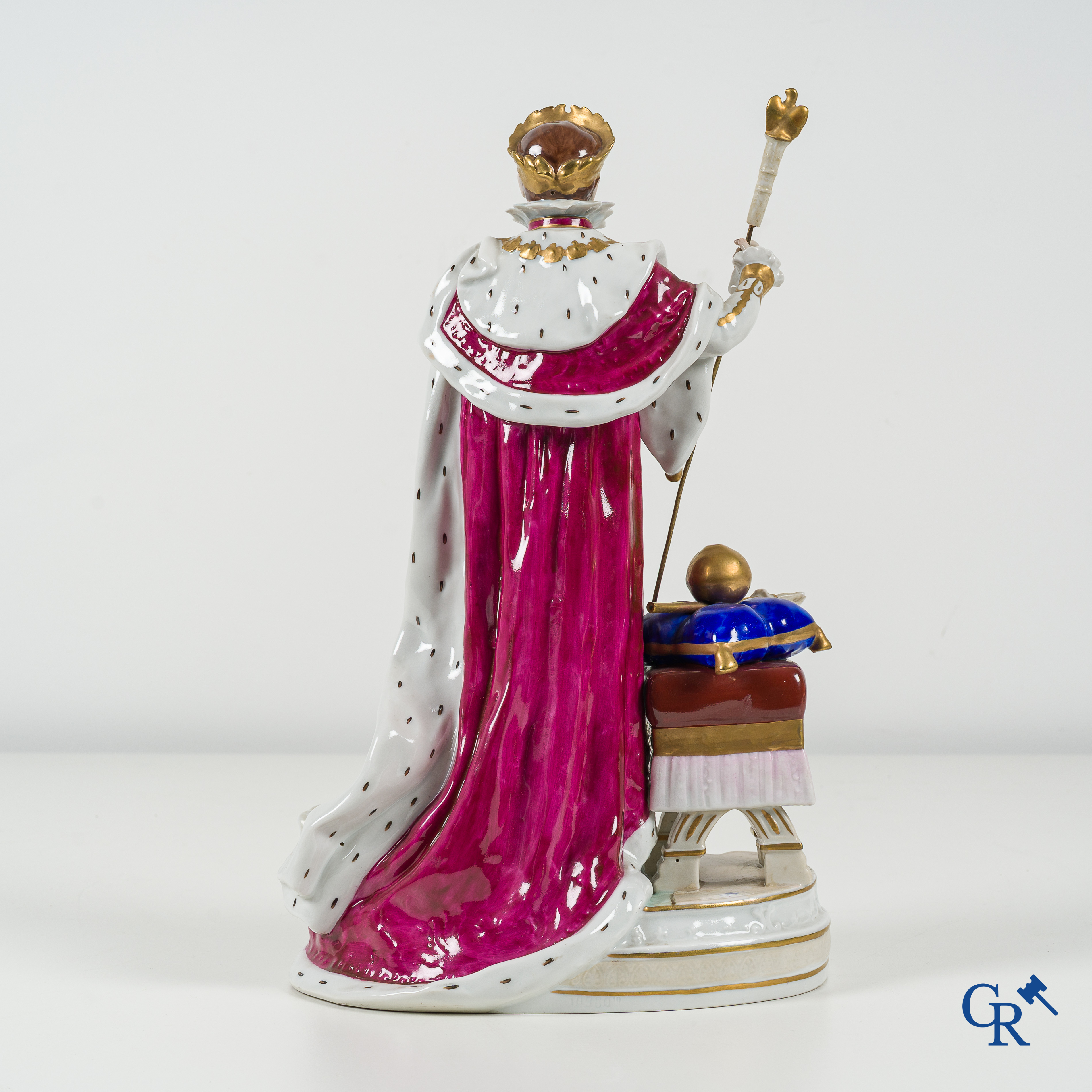 Saxon porcelain. Large representation of Napoleon Bonaparte in his coronation robe.