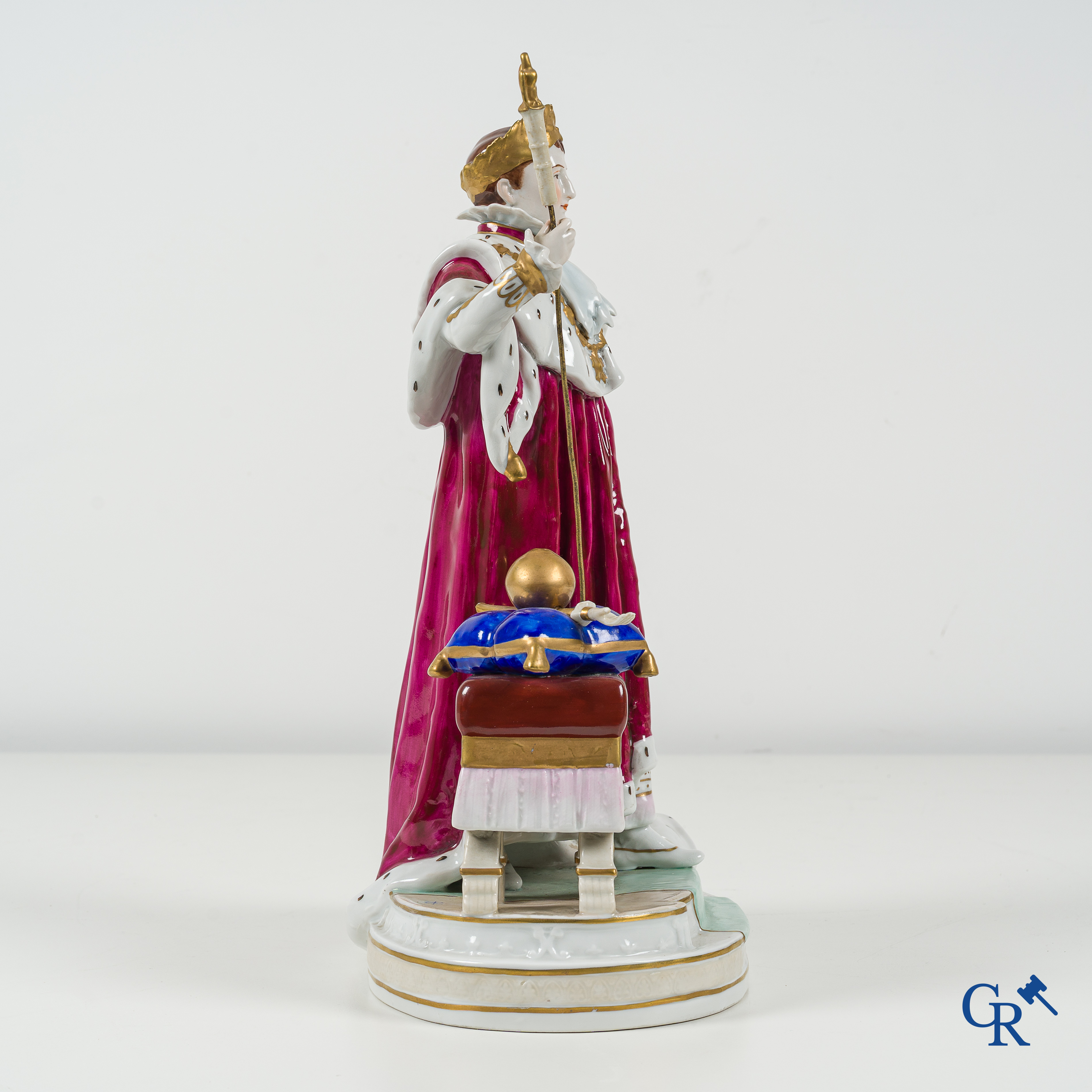 Saxon porcelain. Large representation of Napoleon Bonaparte in his coronation robe.