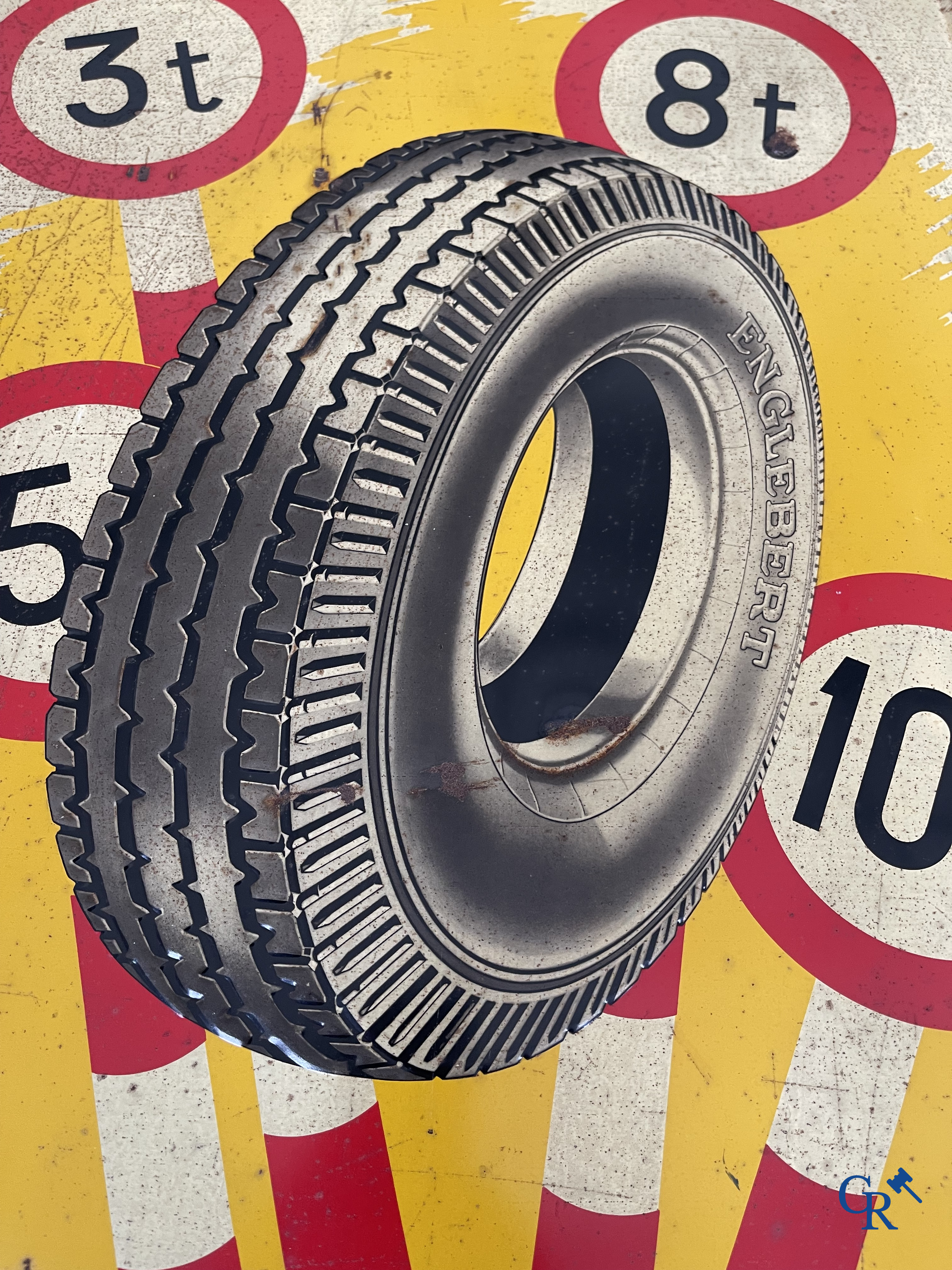 Englebert, publicity printed on metal for Englebert tyres. Etabl. J. Schuybroek S.A. Hoboken Anvers. 1951.