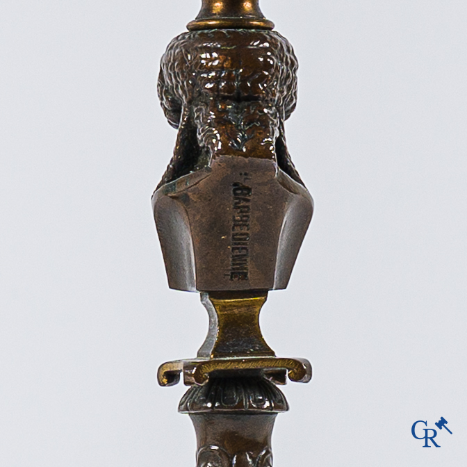 F. Barbedienne. A pair of finely chiseled bronze candlesticks with caryatids. Signed, circa 1880.