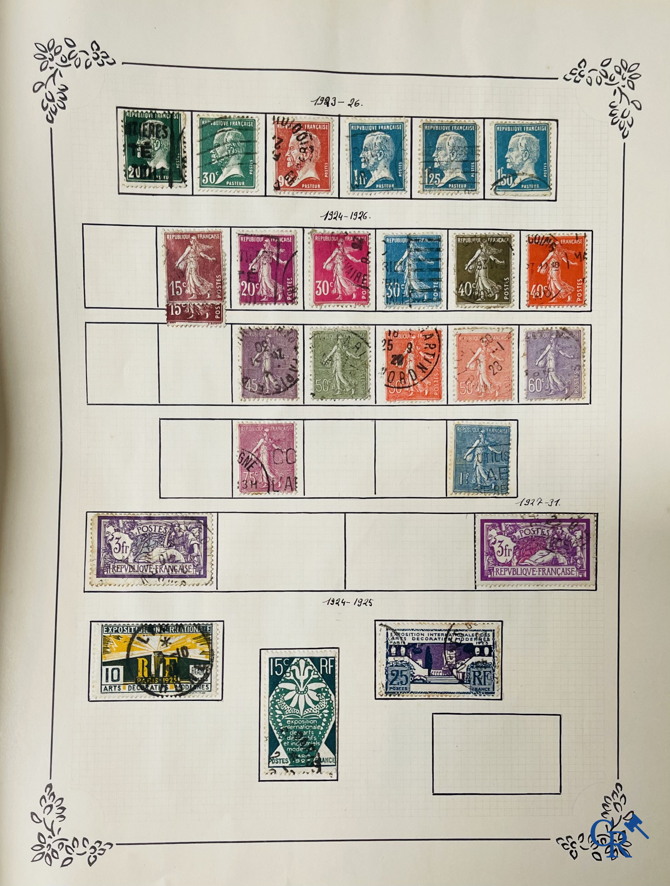 Philately. Album with various rare antique stamps, including early Belgian stamps.