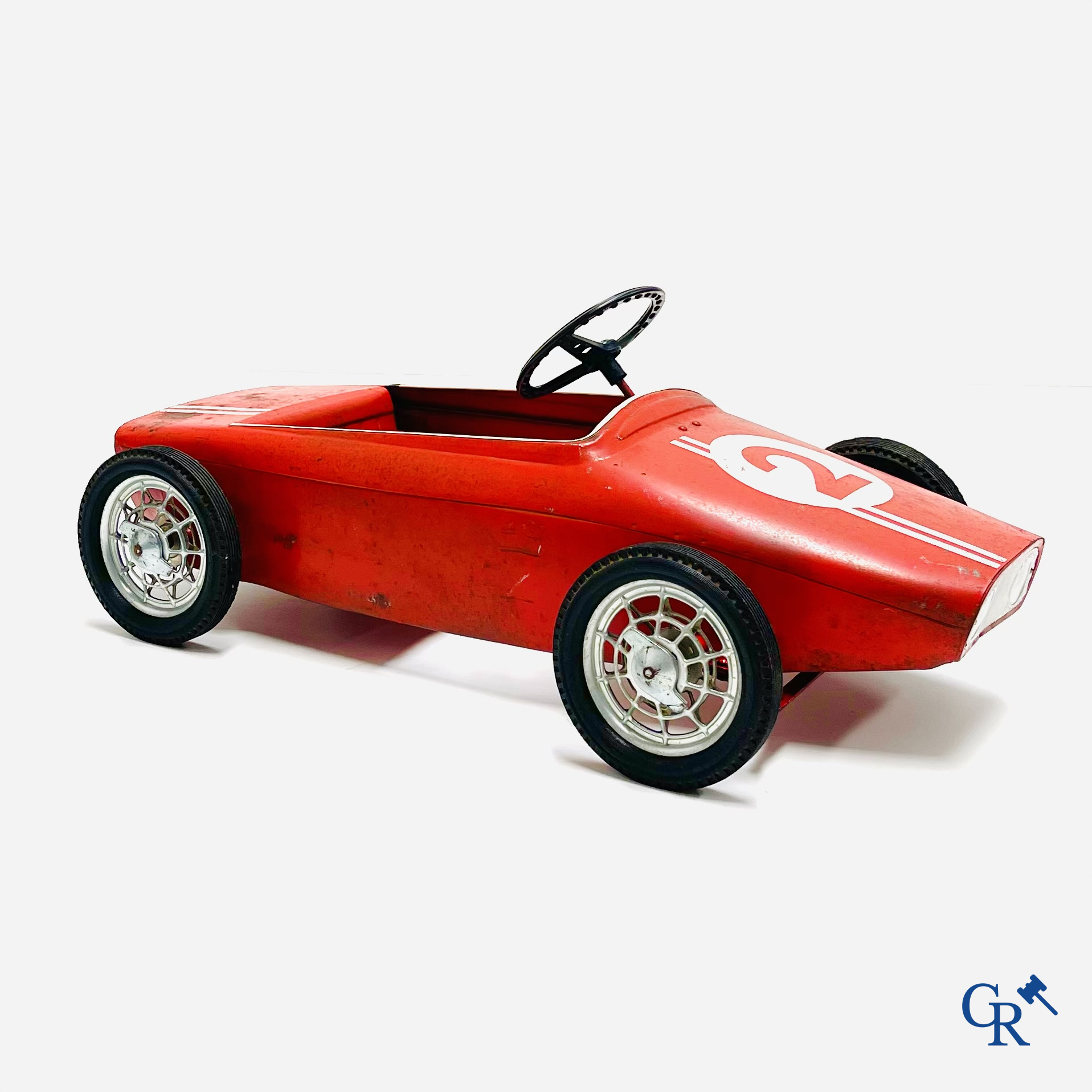 Pedal car, Morellet Guerineau. Lotus F1 model with metal body and spoke wheels. Made in France. 1960's.