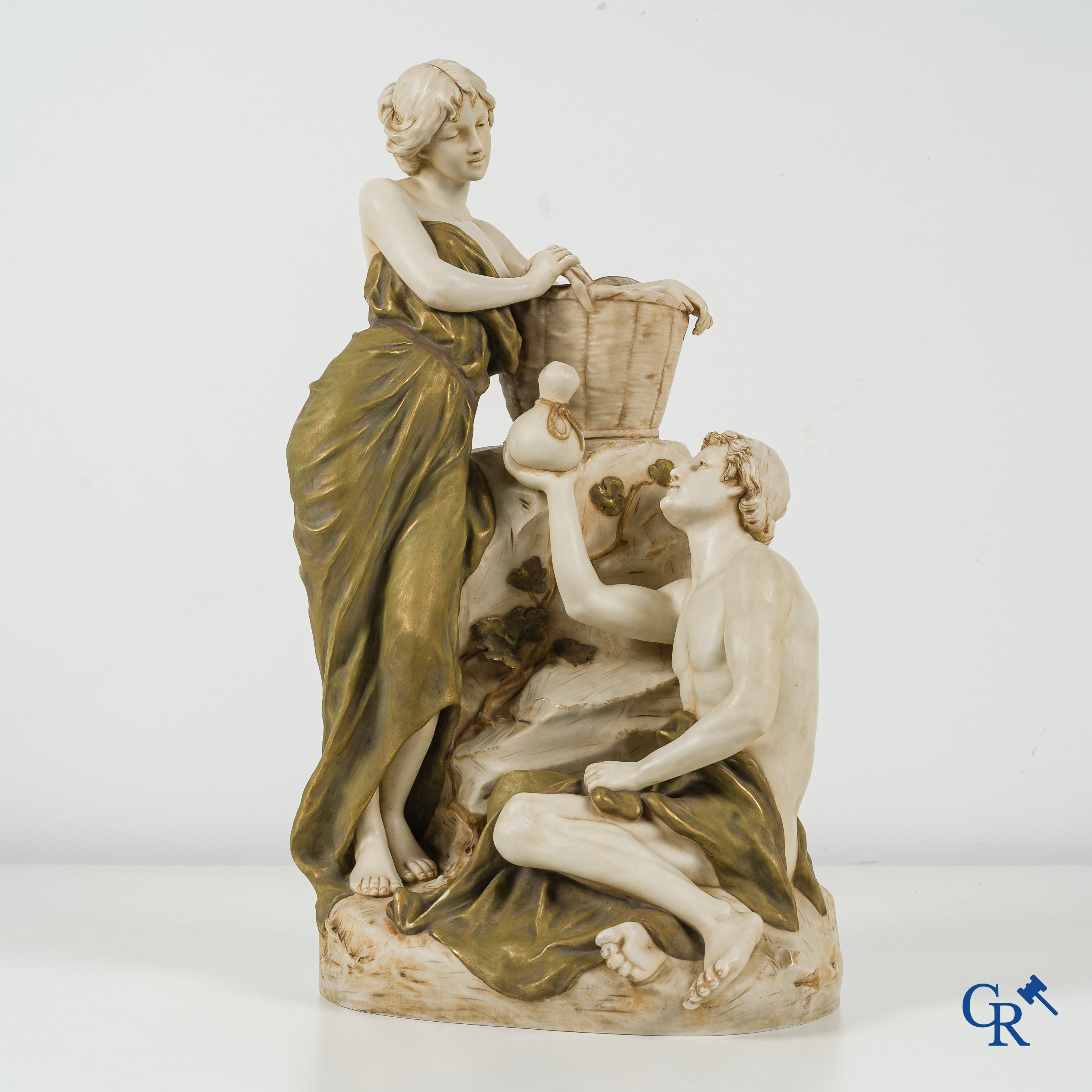 Royal Dux Bohemia. Large porcelain group with 2 characters. Circa 1900. Marked.