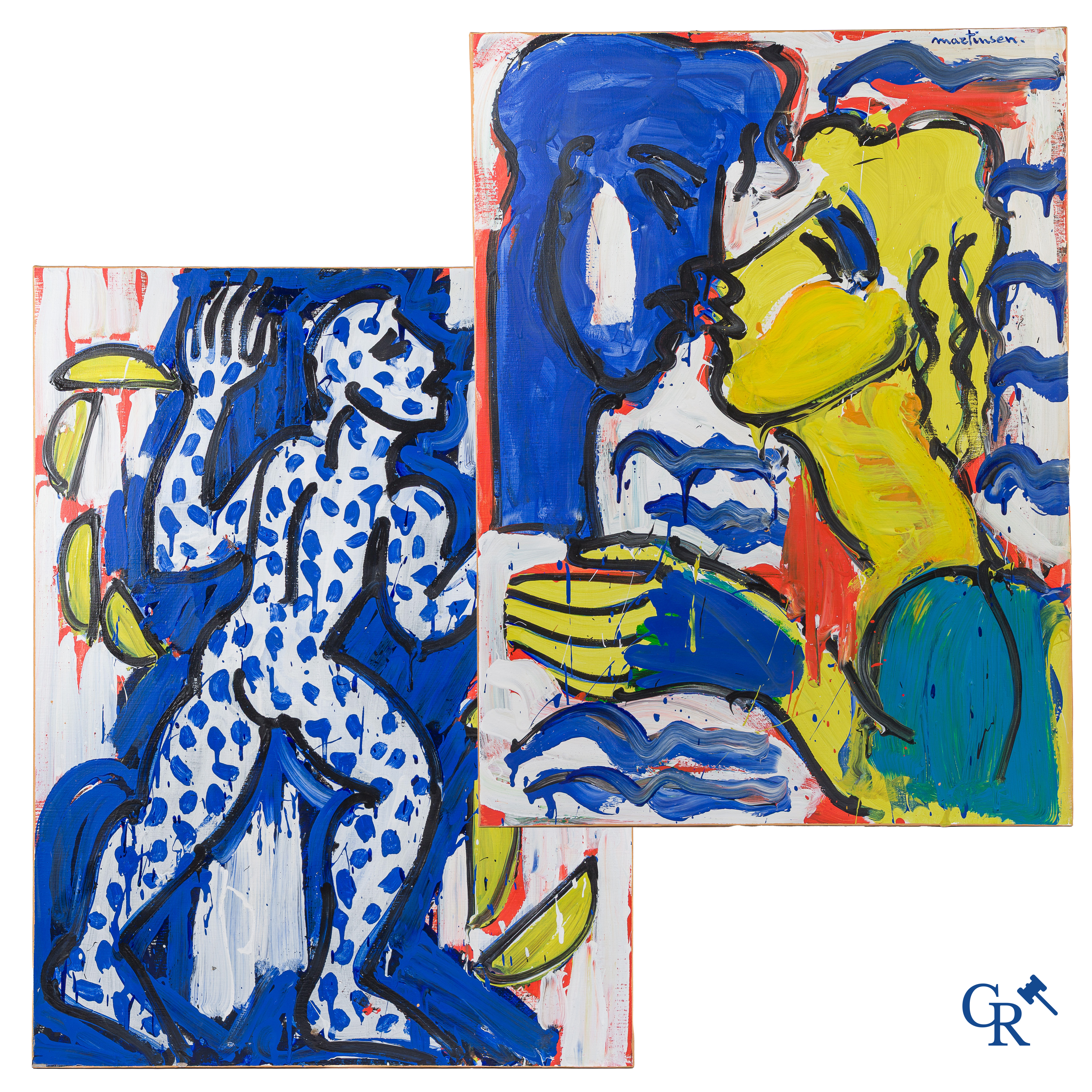 Luc Martinsen (1951) (*) Zonder titel. 2 schilderijen, acrylverf op doek. Gesigneerd.