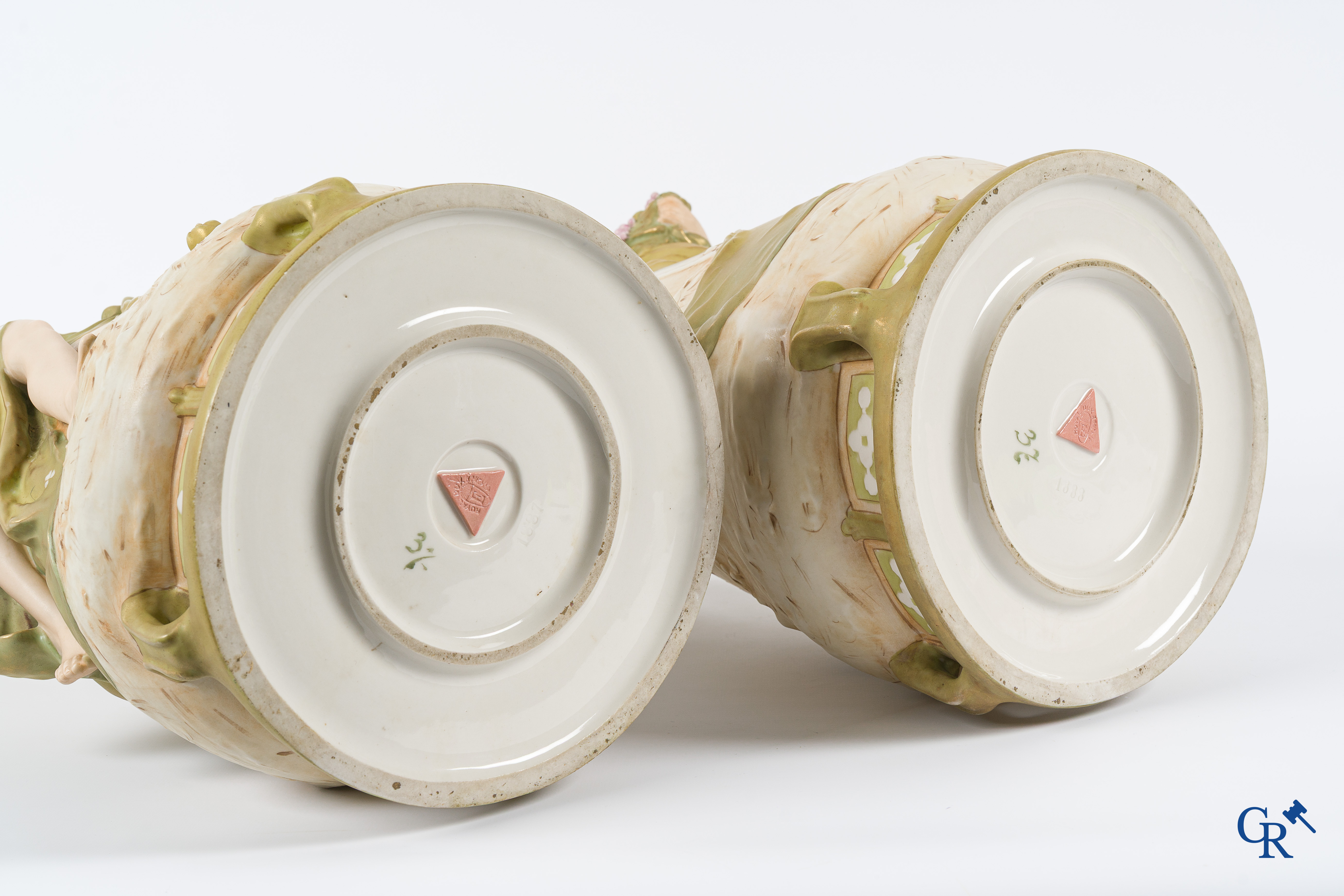 Royal Dux Bohemia. Imposing 3 pair in porcelain. Art Nouveau. Marked. Circa 1900.