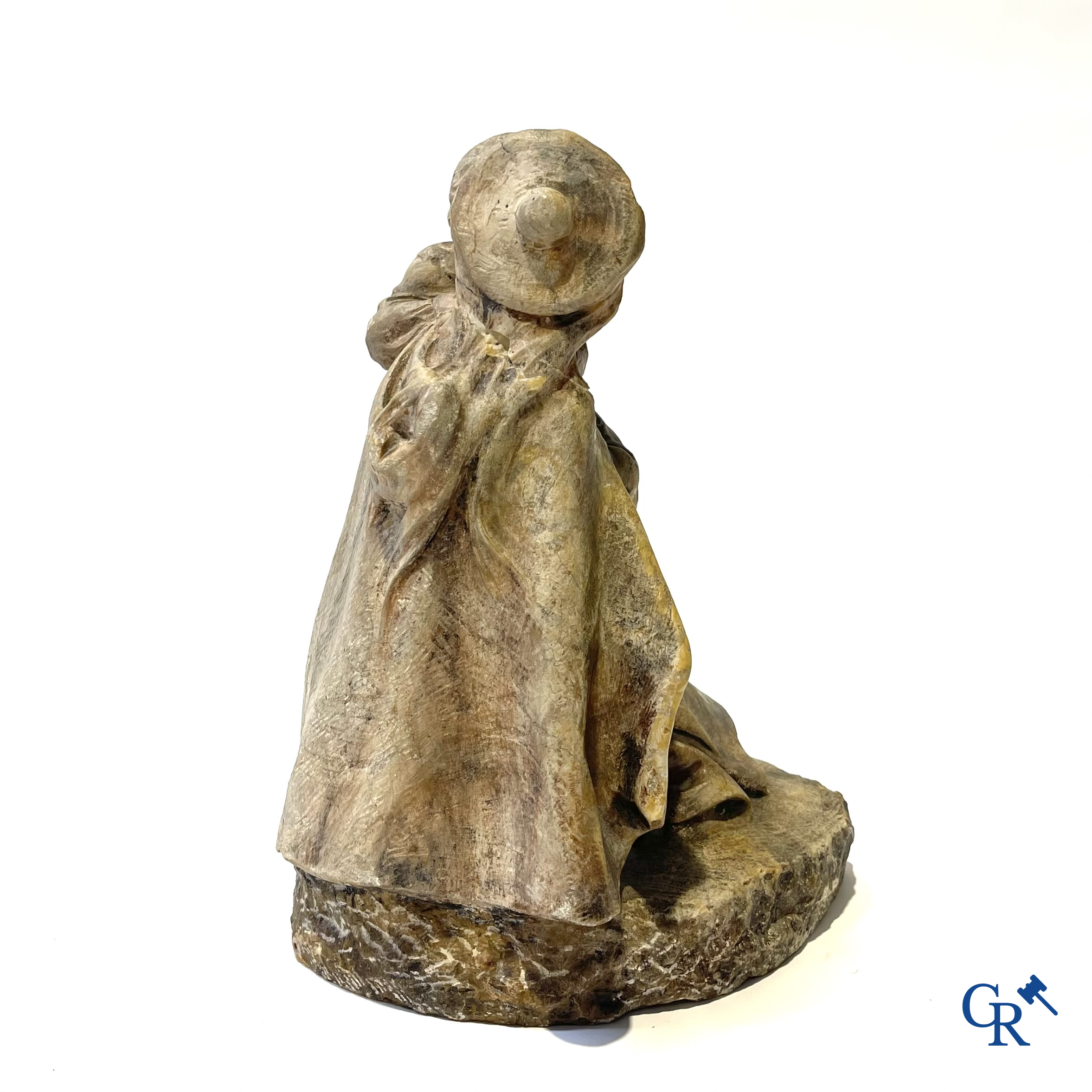 Louis J. Convers (1860-1915) French sculptor. "Au Foyer" Mother with child in sculpted rock. Around 1900.