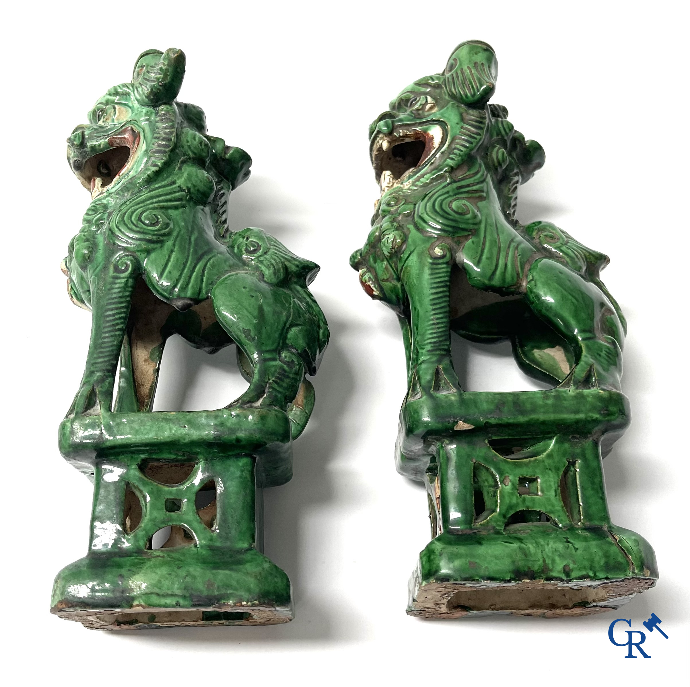 Asian Art. A pair of Chinese glazed temple lions. 18th century.