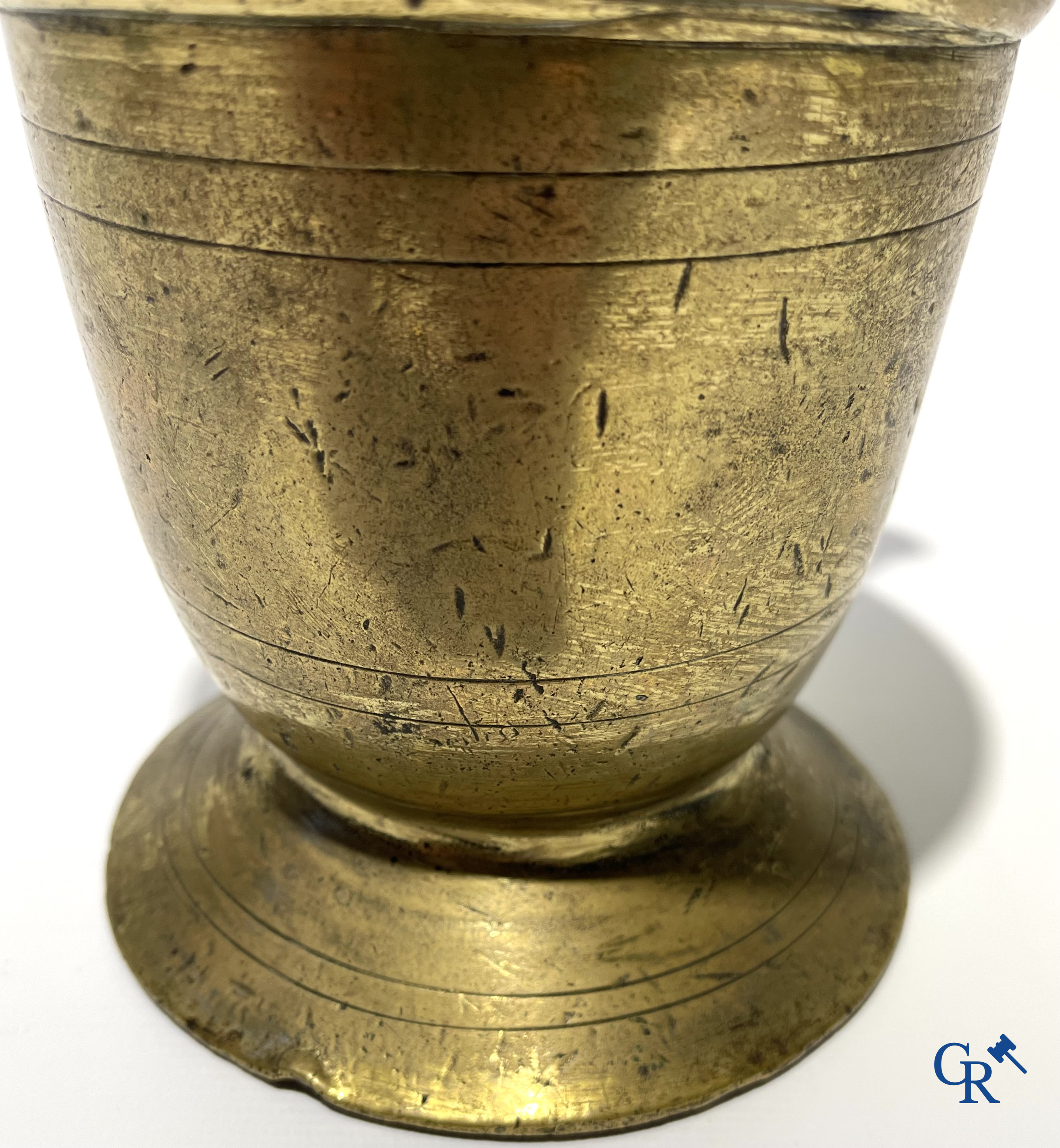 Antique chemist's bronze mortar with pestle. 18th-19th century.