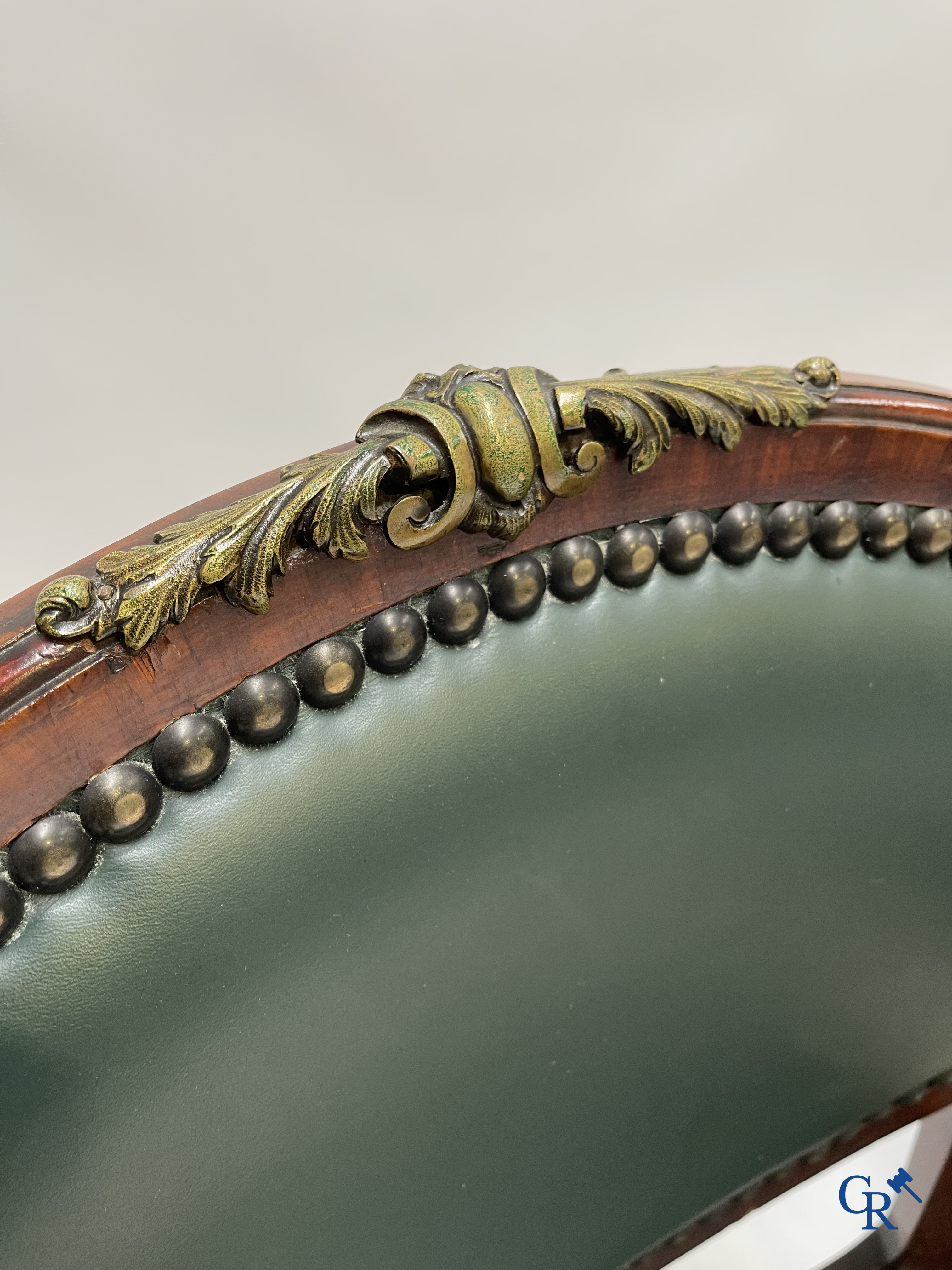 Exceptional dining room furniture in mahogany veneer, marble and bronze. Napoleon III style. Circa 1900.