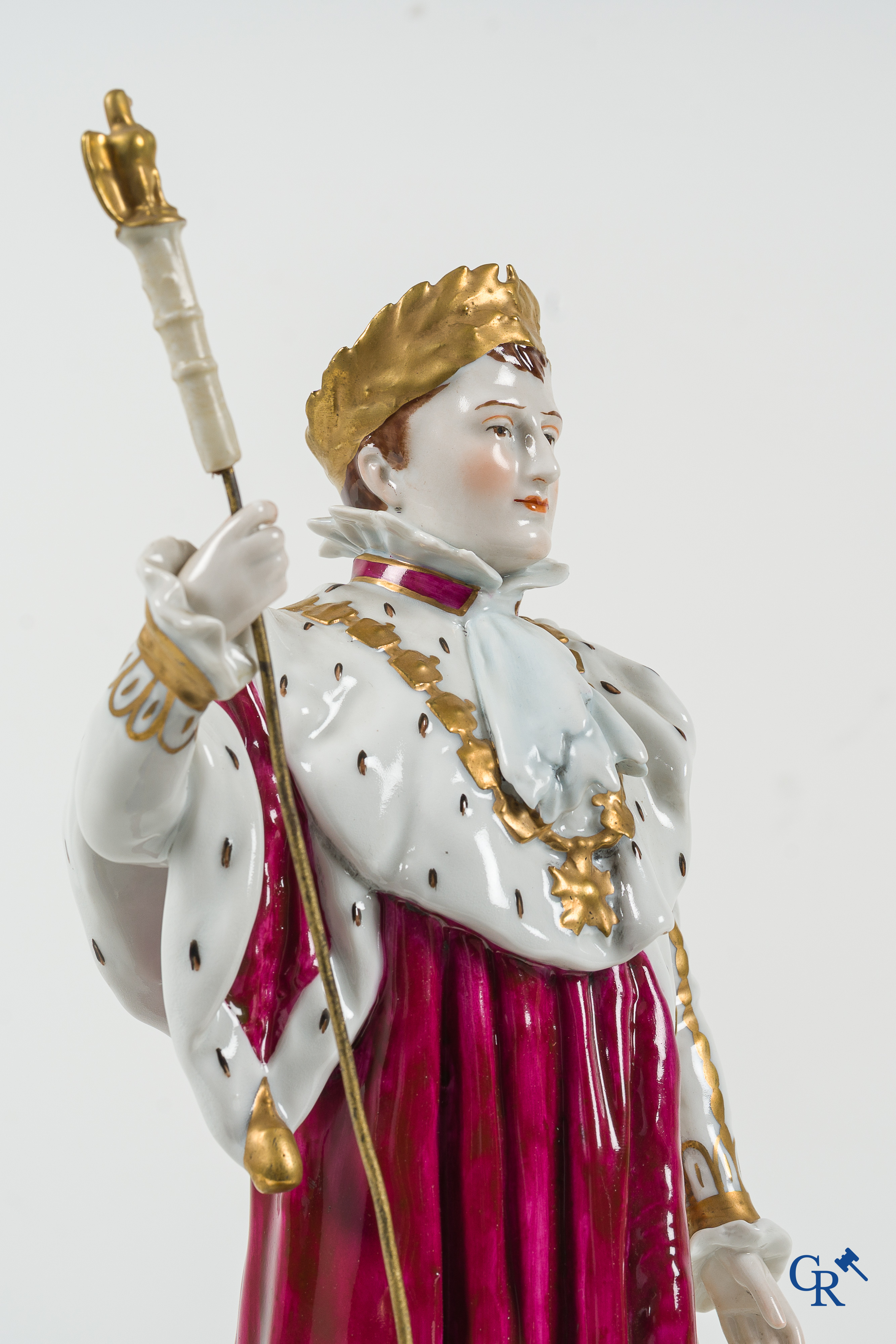 Saxon porcelain. Large representation of Napoleon Bonaparte in his coronation robe.
