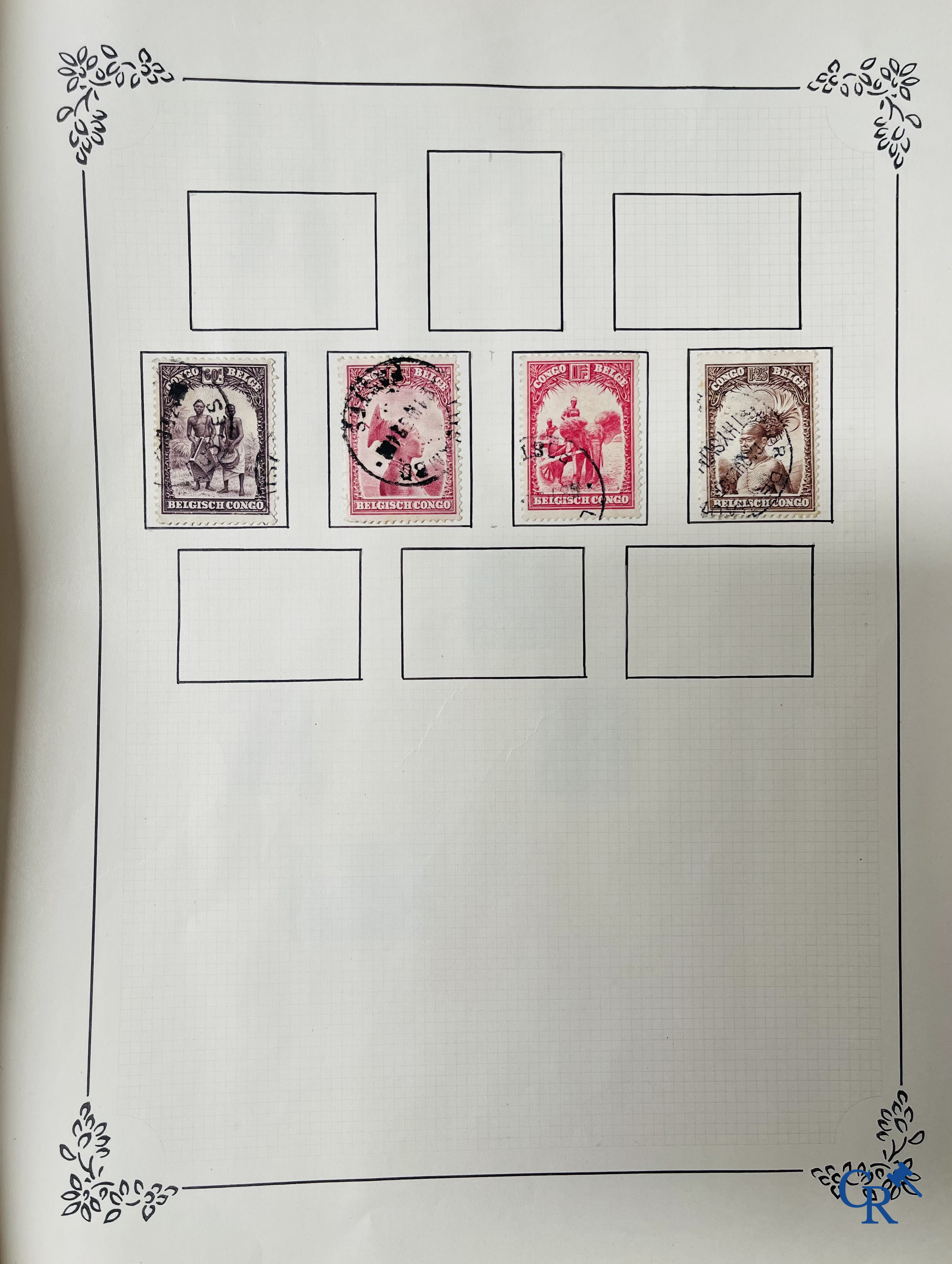 Philately. Album with various rare antique stamps, including early Belgian stamps.