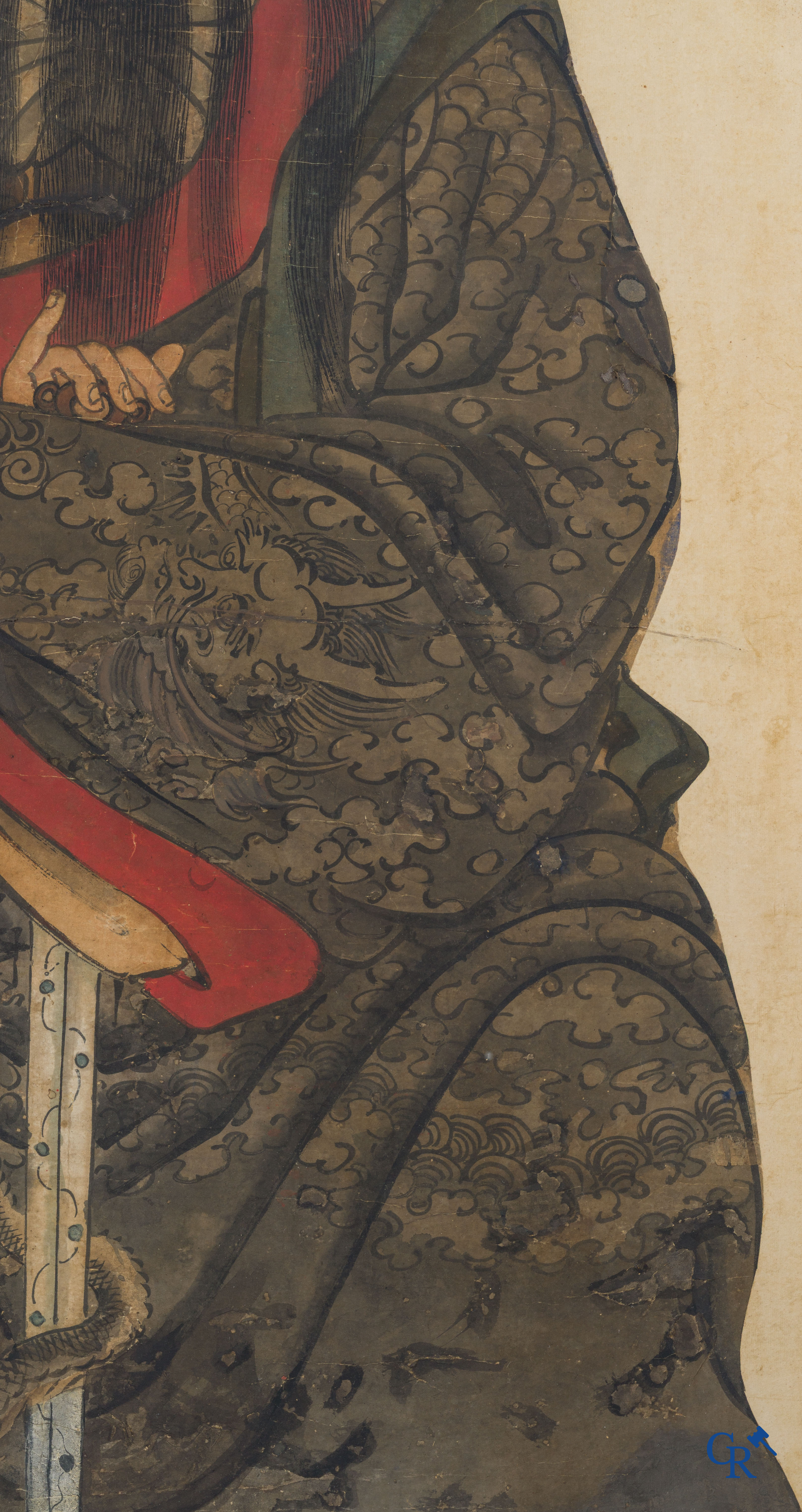 Art Asiatique, école chinoise, représentation de Guan Yu. Encre, huile et couleur sur papier. XVIIe-XVIIIe siècle.