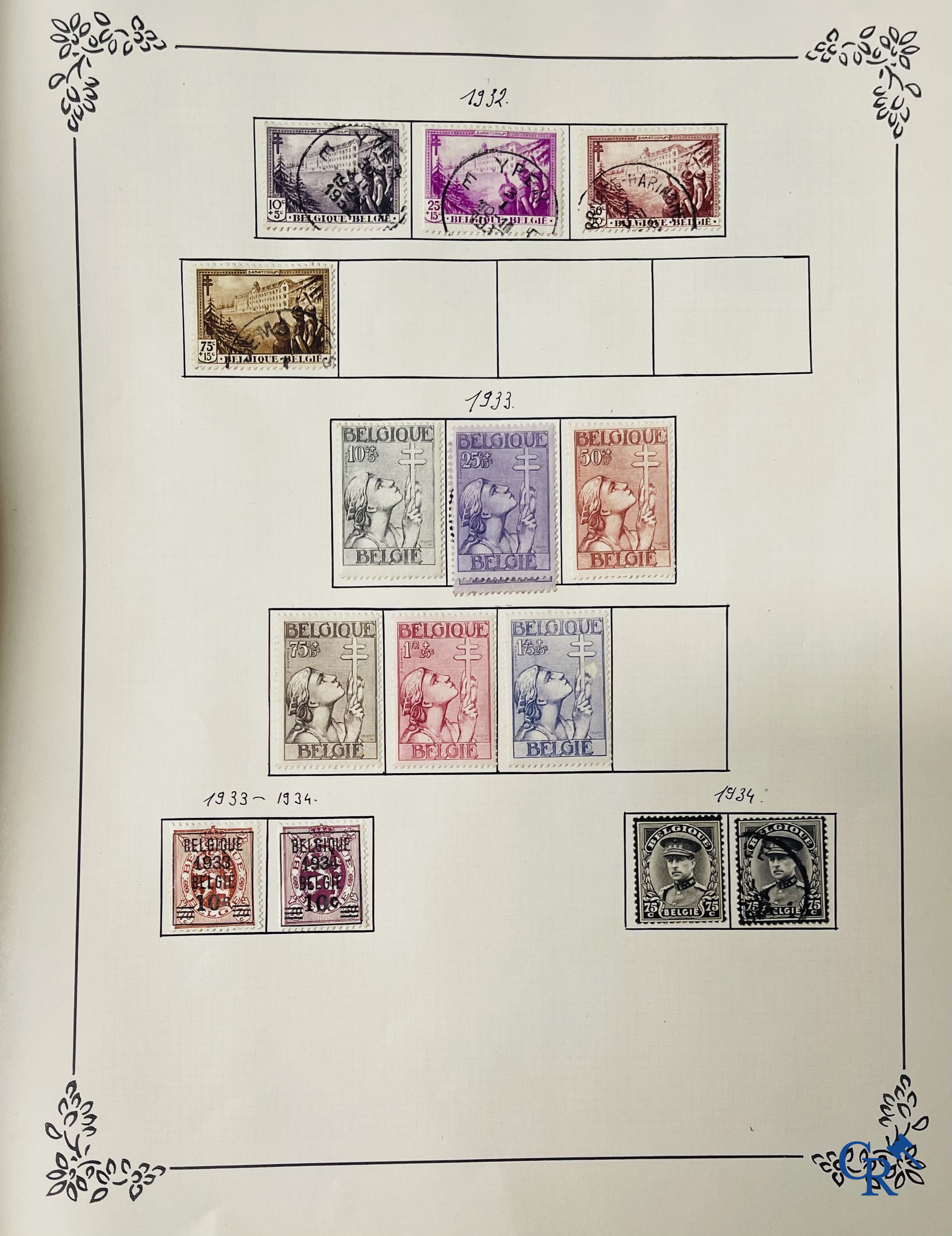 Philately. Album with various rare antique stamps, including early Belgian stamps.