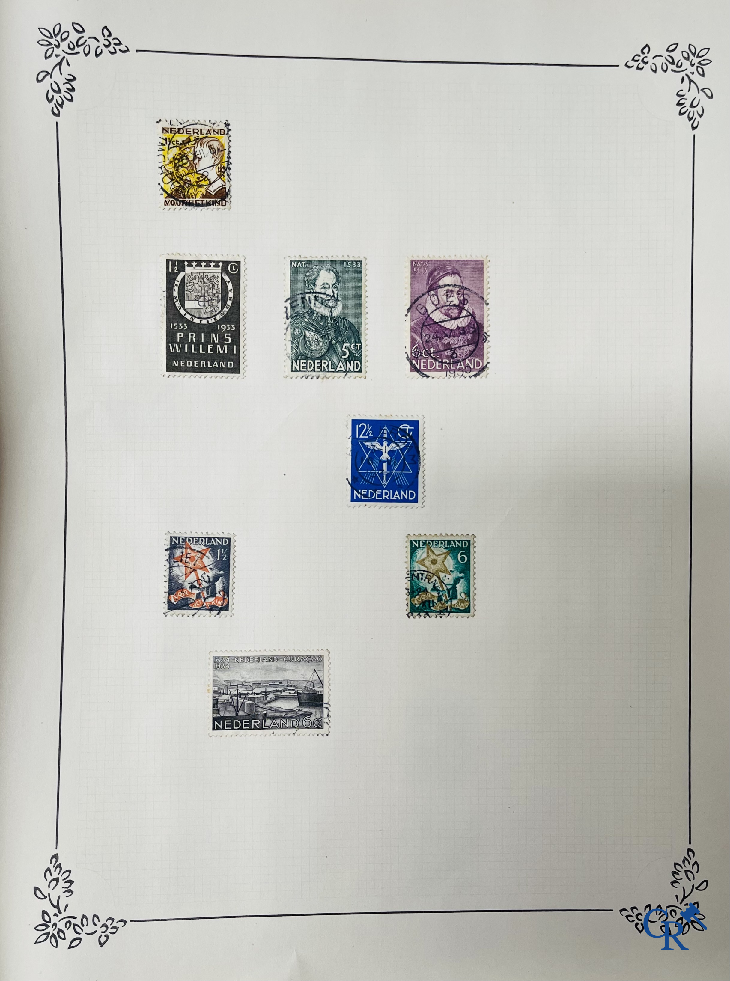 Philately. Album with various rare antique stamps, including early Belgian stamps.