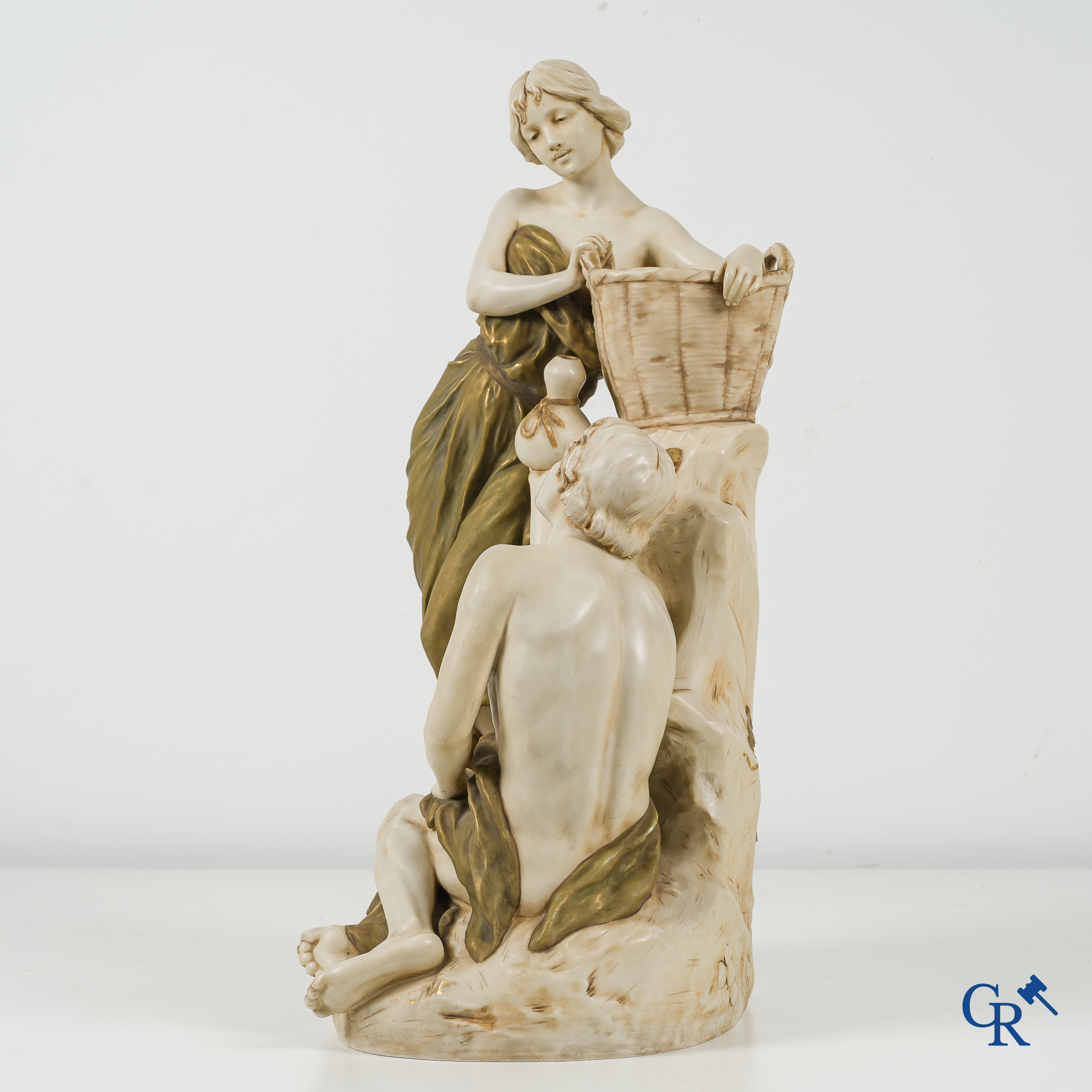 Royal Dux Bohemia. Large porcelain group with 2 characters. Circa 1900. Marked.