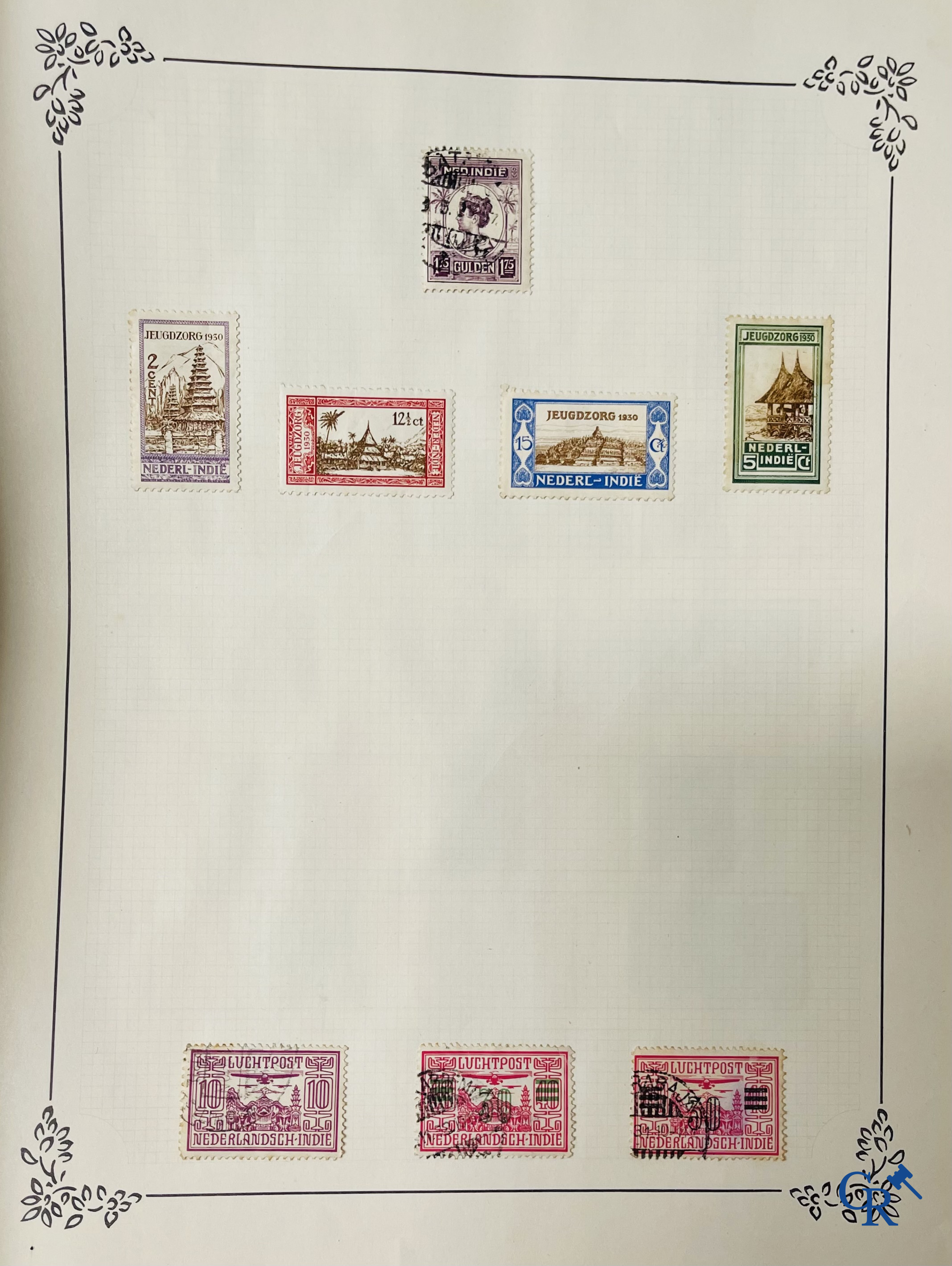 Philately. Album with various rare antique stamps, including early Belgian stamps.