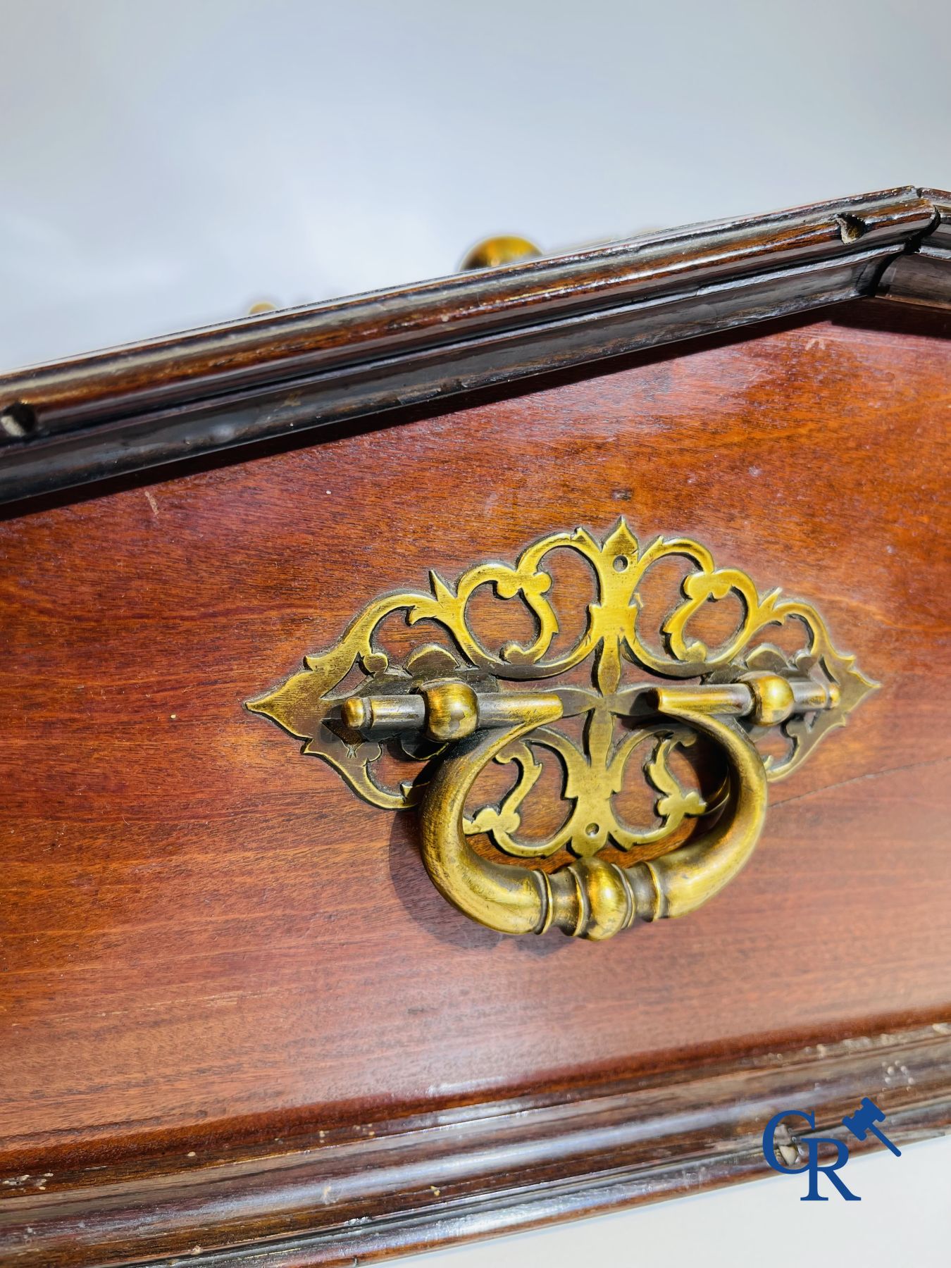 A large mahogany writing case with bronze fittings. Early 19th century.