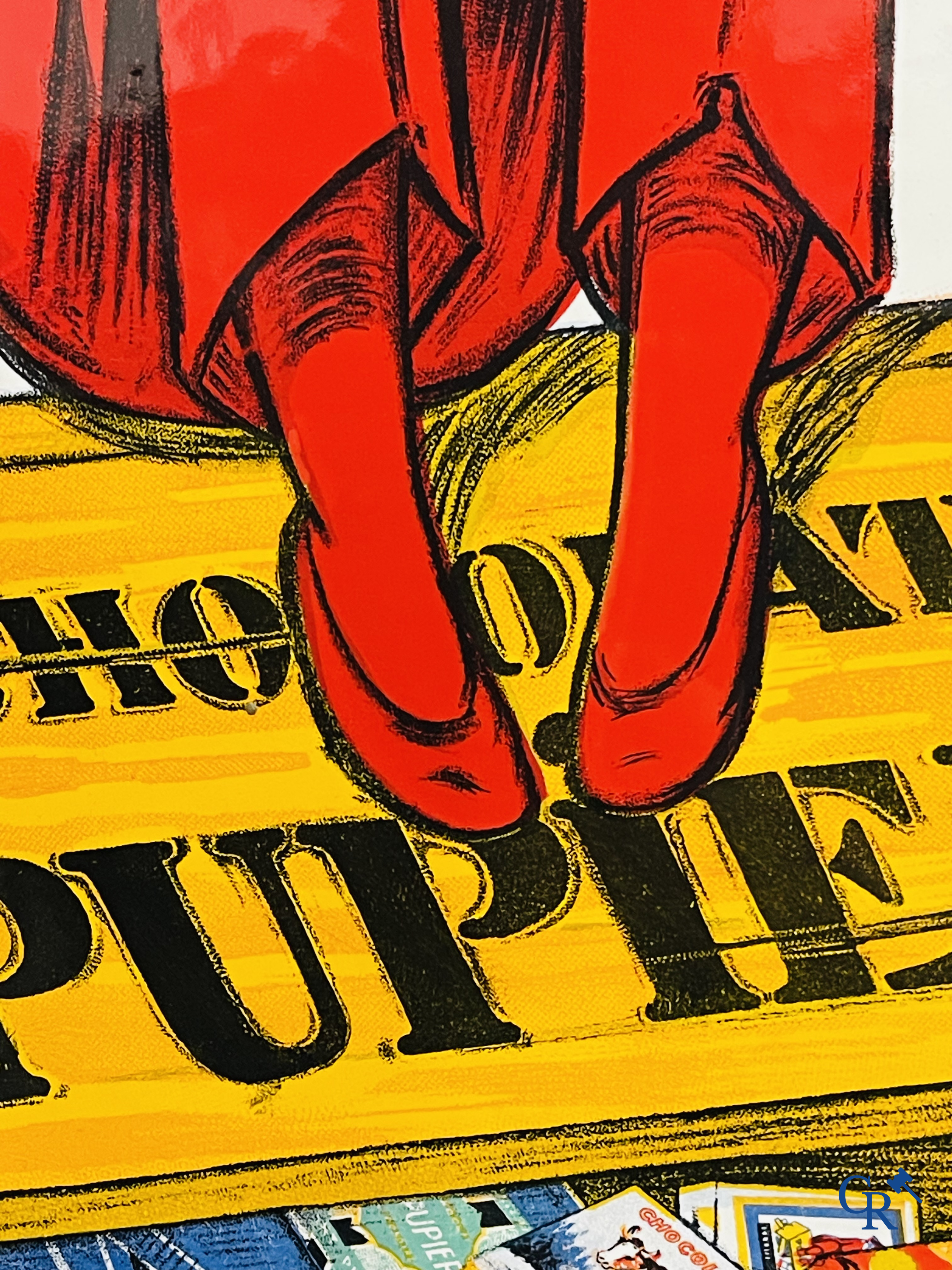 Chocolat Pupier, emaille reclamebord geïllustreerd met het personage ontworpen door Jean D'Ylen. Circa 1930.