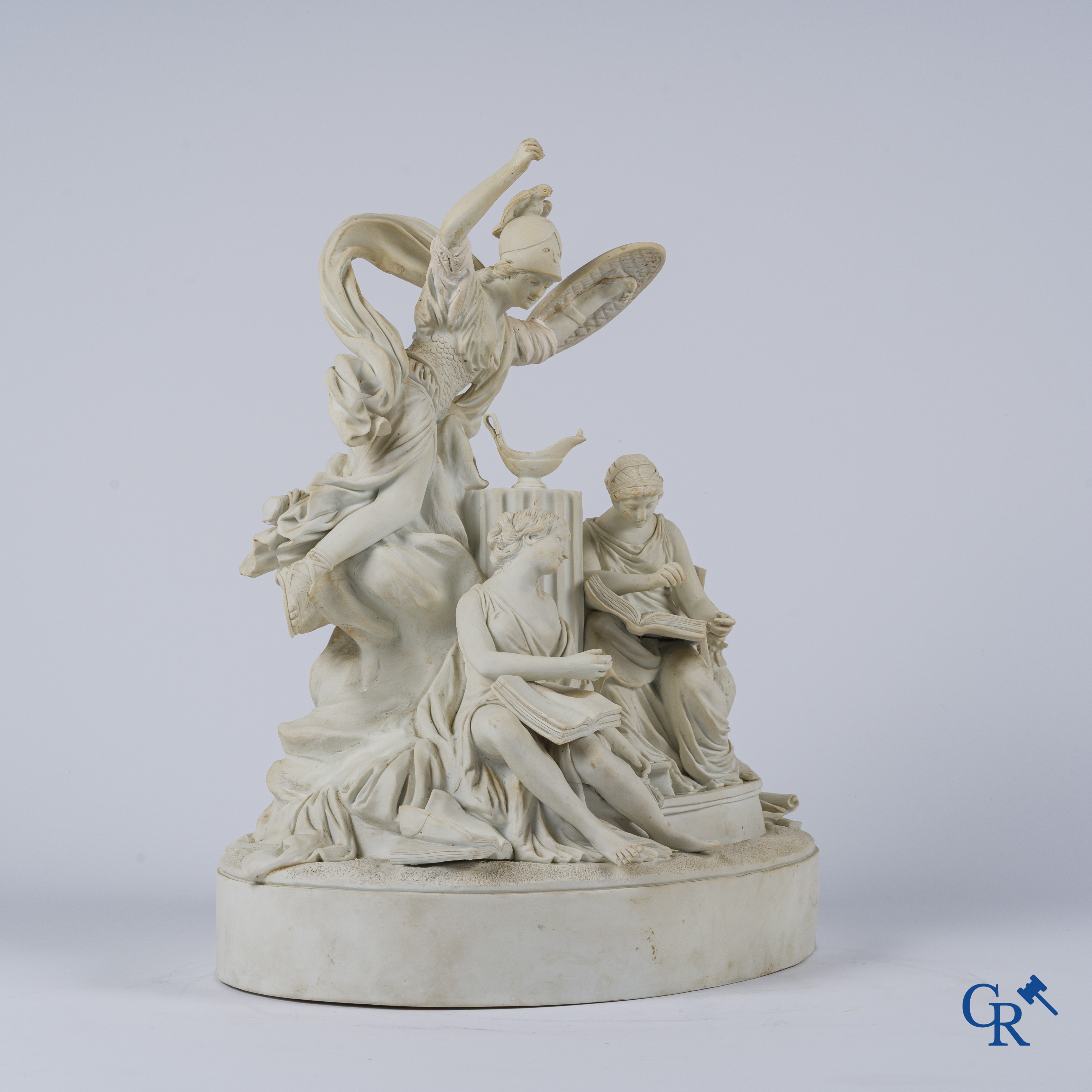 Louis-Simon Boizot "Minerve protégeant l'Etude et foudroyant la Paresse." Witte biscuit van Niderviller. Eind 18e eeuw.