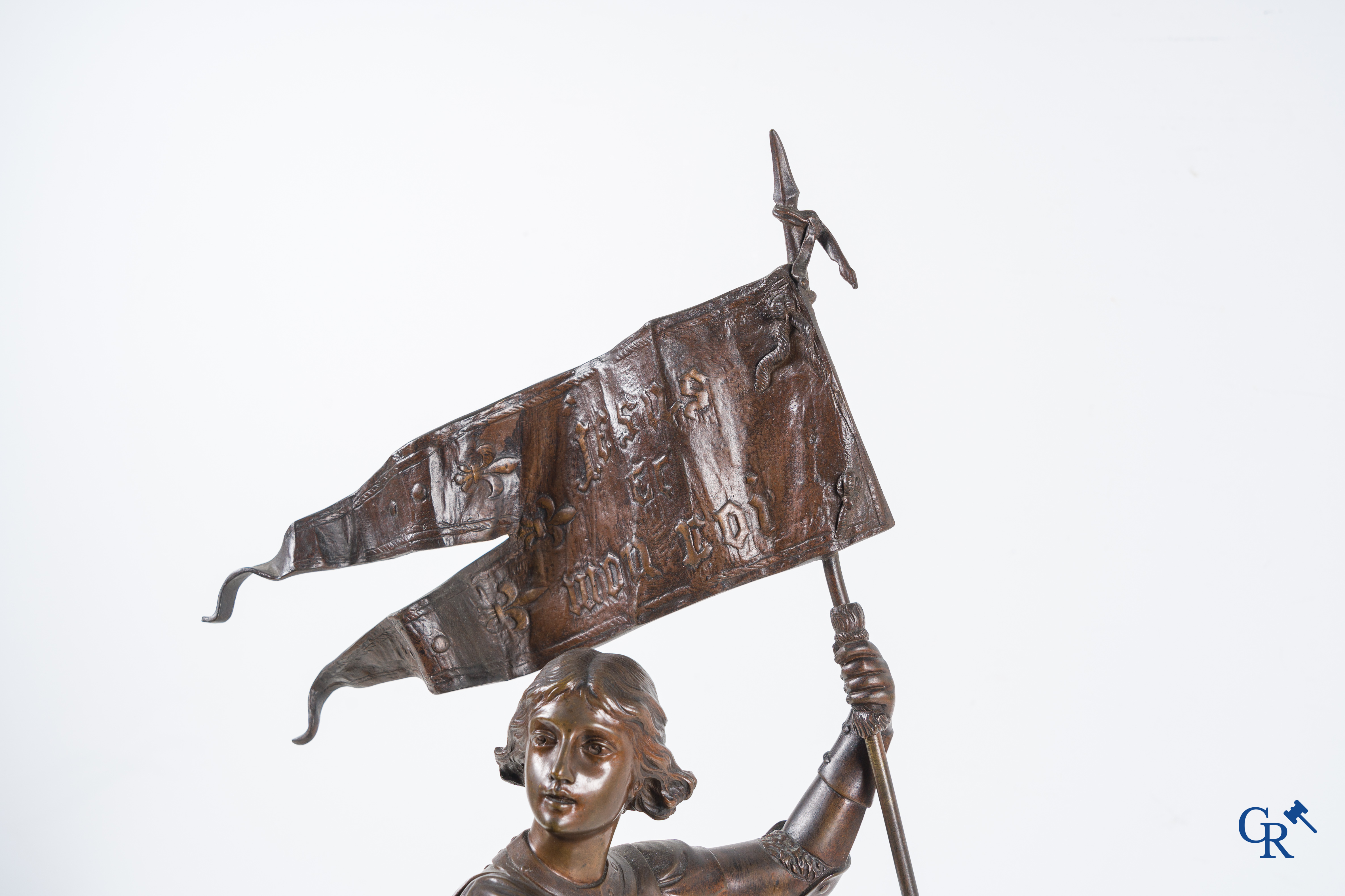 Gaudez Adrien Etienne(1845-1902) Jeanne d'Arc, bronze statue with brown patina.