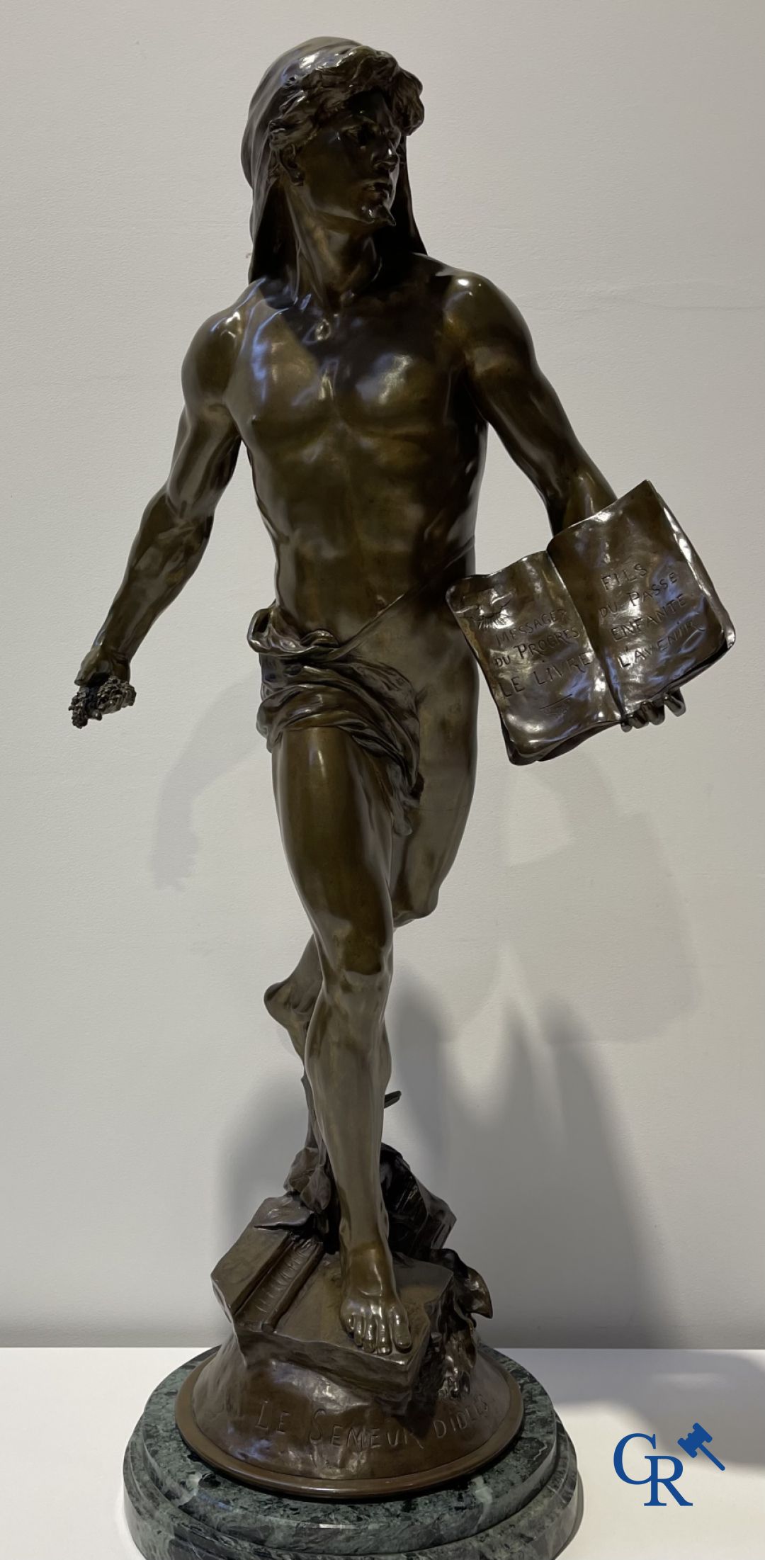 Emile Louis Picault (1833-1915) Large bronze statue "Le Semeur d'idées"<br />
Foundry stamp Collin & Cie Paris.