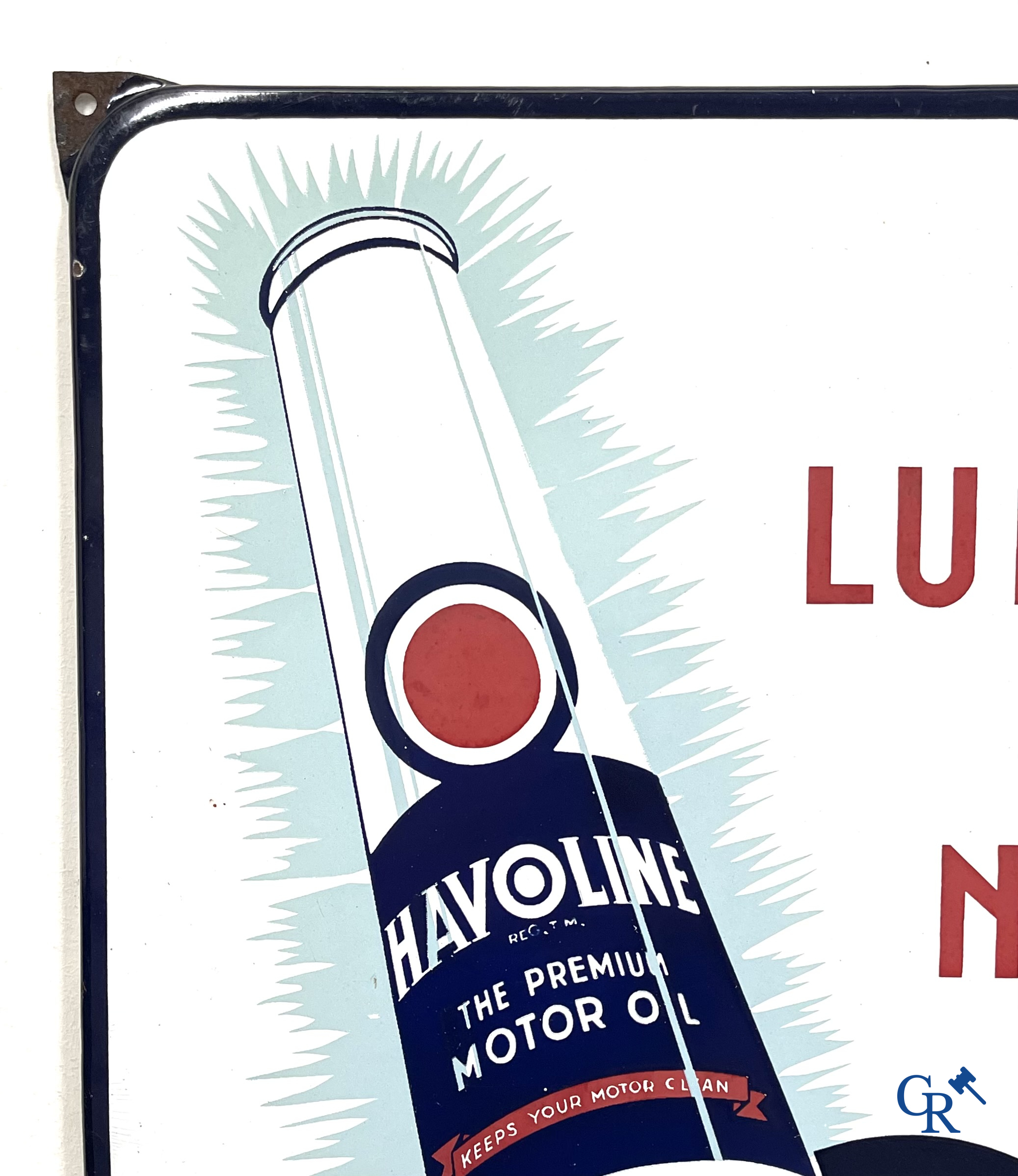 Havoline, emaille reclamebord voor motor olie Havoline van de Caltex Petroleum Company. T.P. Bruxelles 1950.