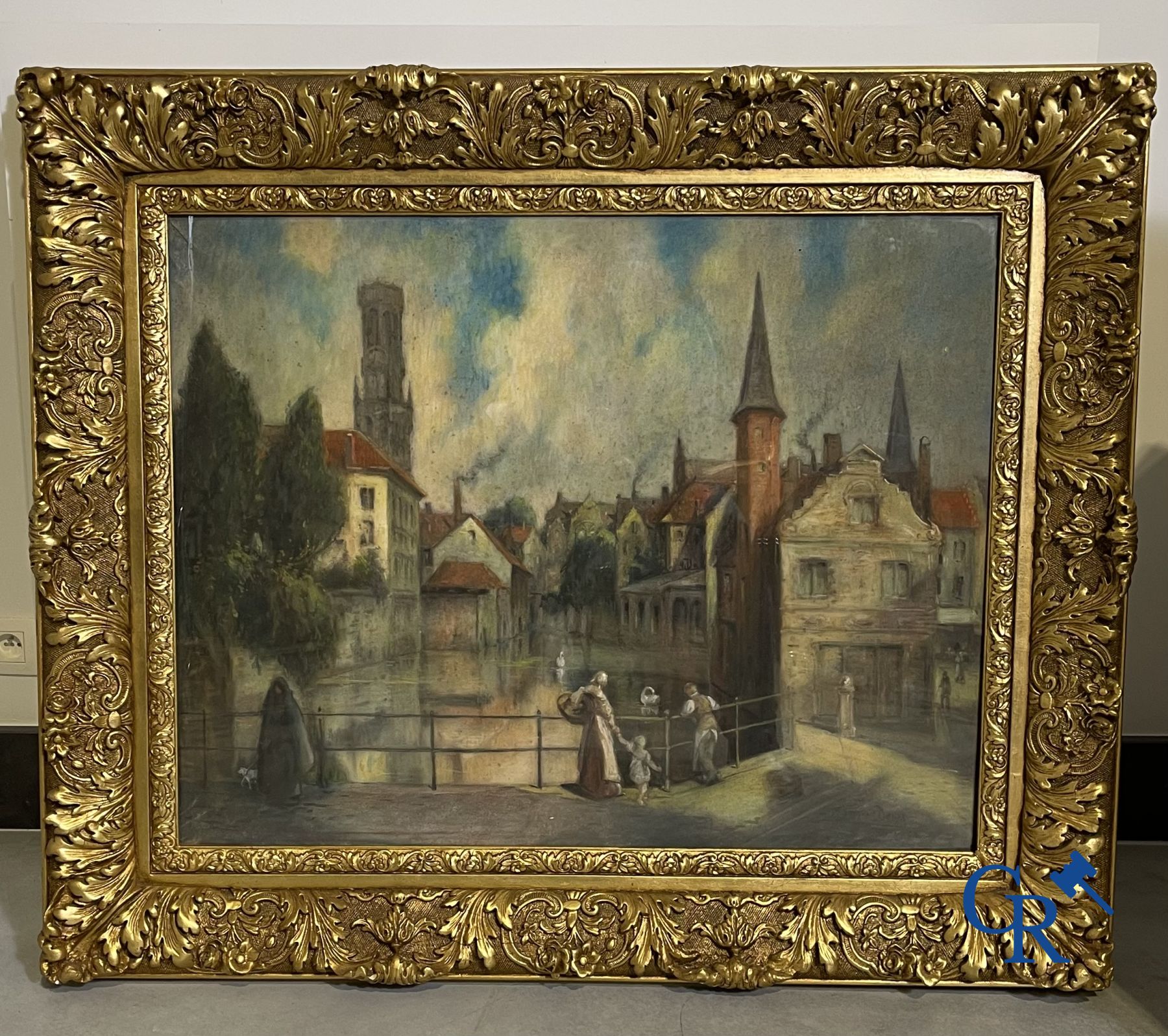 Painting: Pastel, view of Bruges. signed Maurice Denis