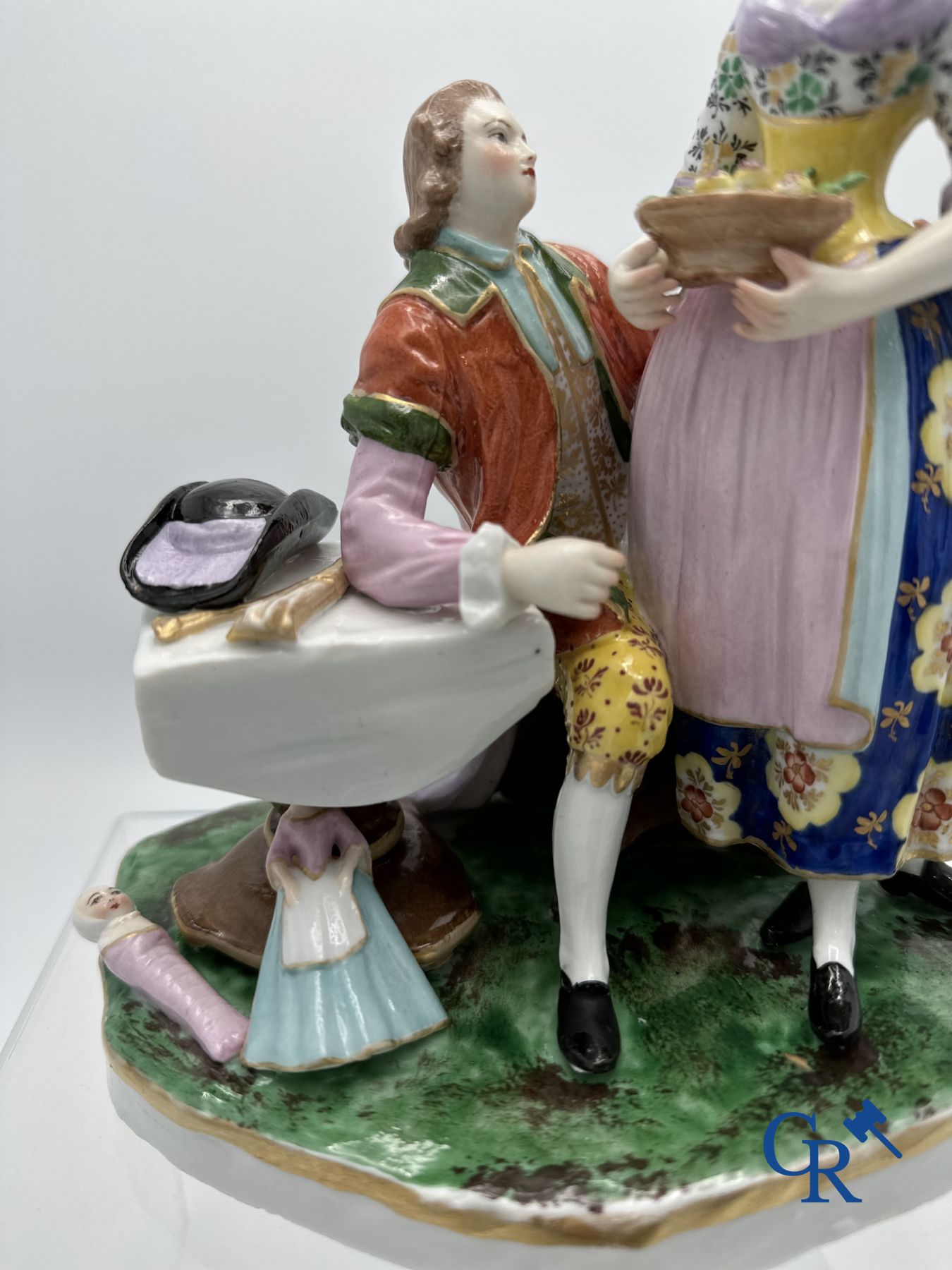 Porcelain: Group in multi-coloured decorated polychrome porcelain so-called "pâte tendre". 18th-19th century.