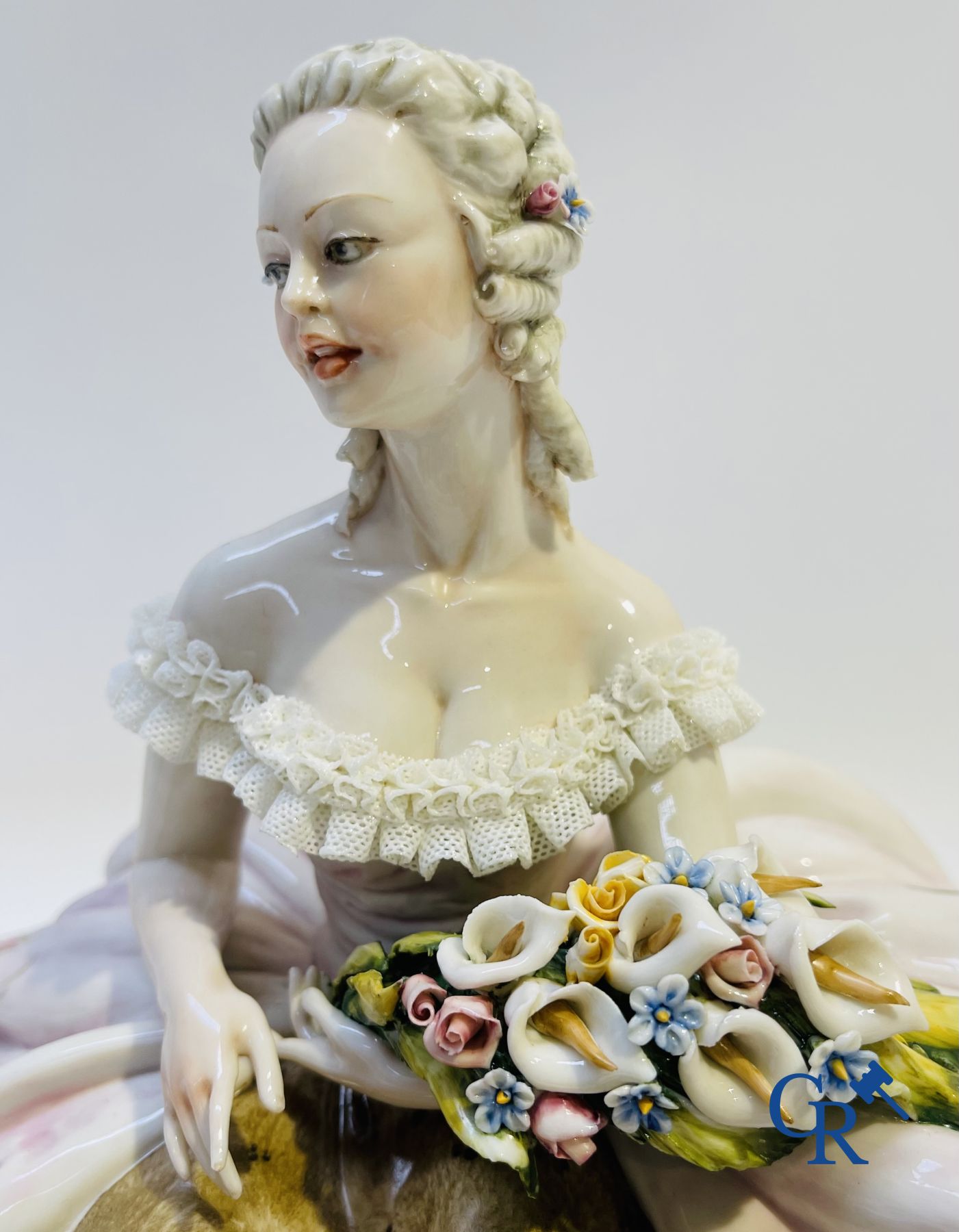 Porcelain: Capodimonte: Exceptional group in Italian porcelain with lace.