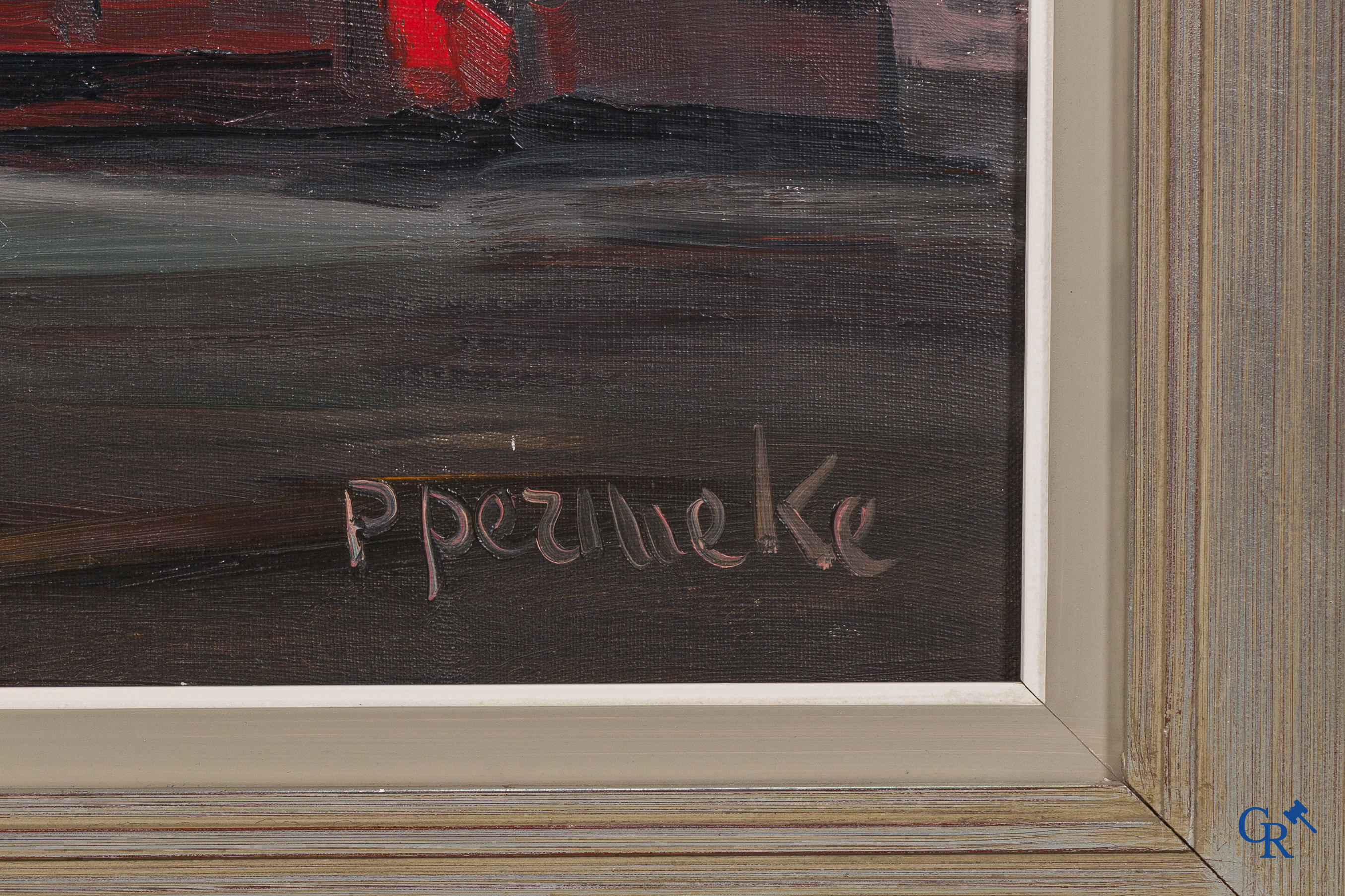 Paul Permeke (1918-1990) (*) Winterlandschap in valavond. Gesigneerd rechtsonder P. Permeke. Olie op doek.