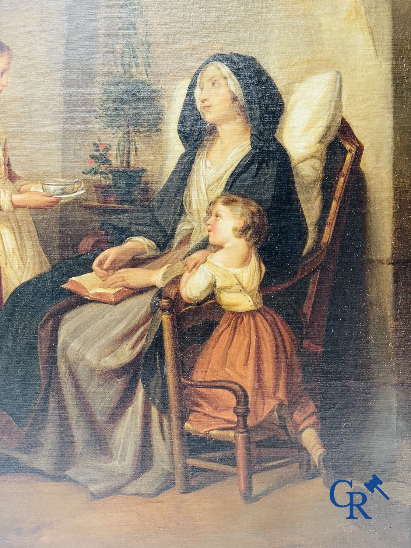 Dolard : Peinture, huile sur toile. Scène de famille. XIXe siècle.