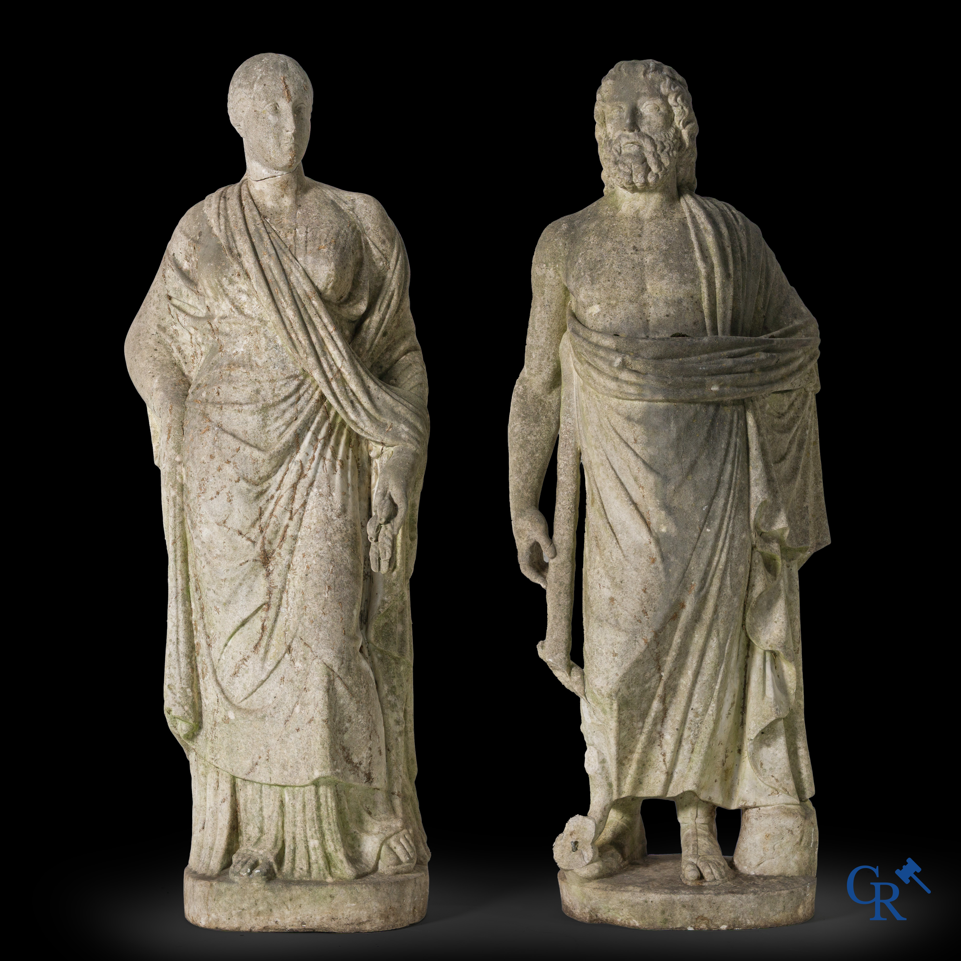 2 Imposante sculpturen in gebeeldhouwd marmer. De Romeinse godin Cerès en de Griekse god Asklepios. Circa 1700-1750.