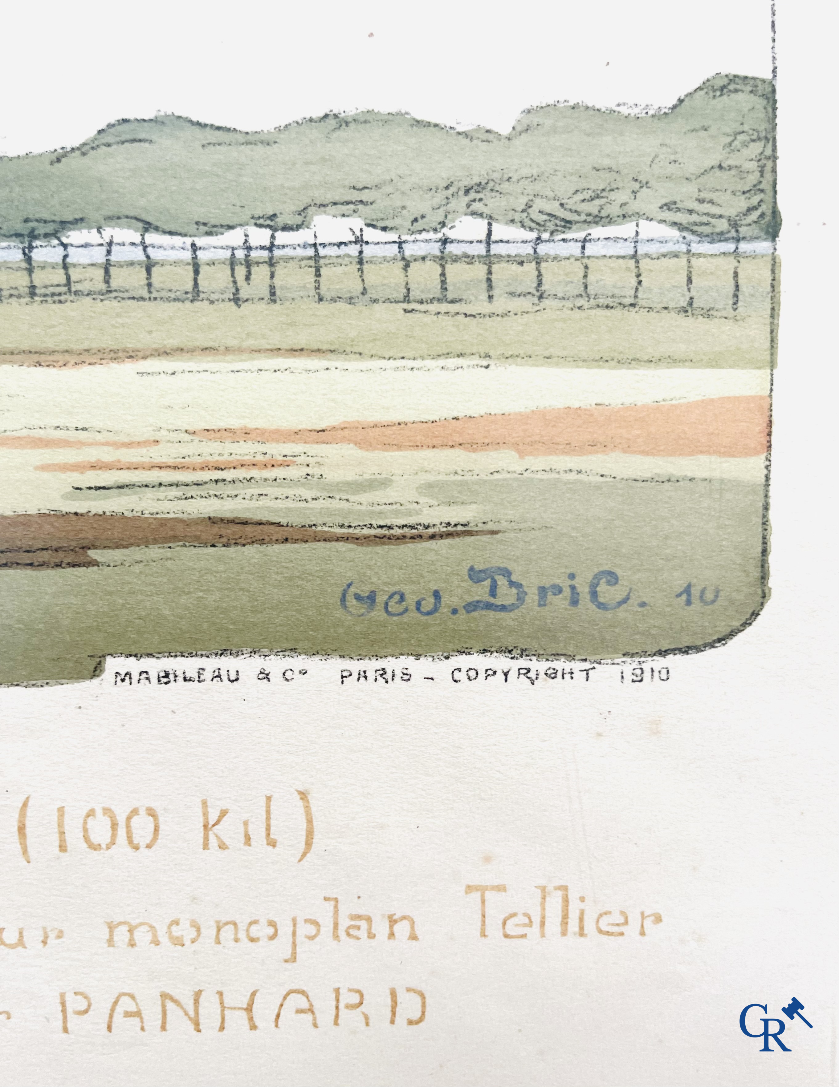 Georges Geo-Bric, Kleuren lithografie. Emile Dubonnet, le gagnant sur monoplan Tellier. Mabileau Paris 1910.