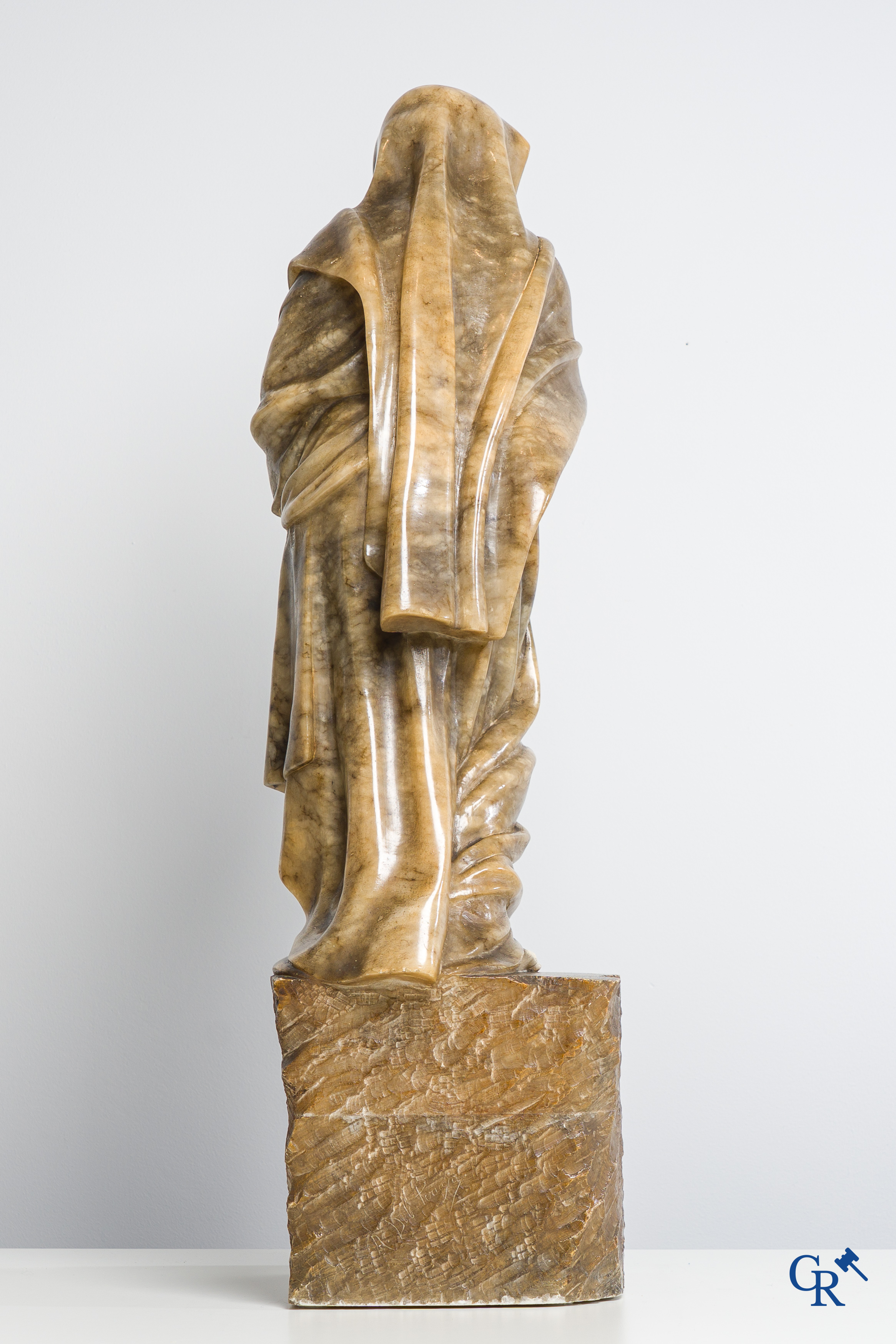 A. Del Perugia. Large statue of a Vestal Virgin in multicolored alabaster. Italian work circa 1900.