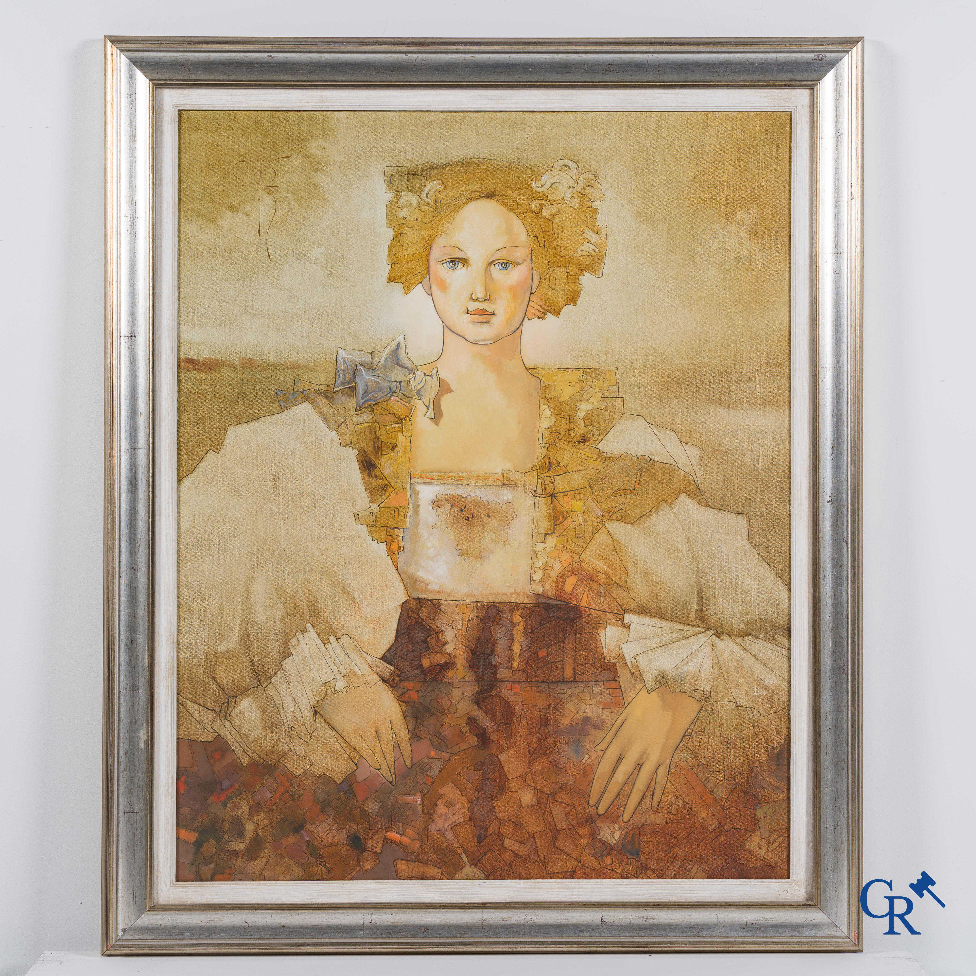 Roberto Figliolini, 2 tableaux, huile sur toile. Fille aux yeux bleus.