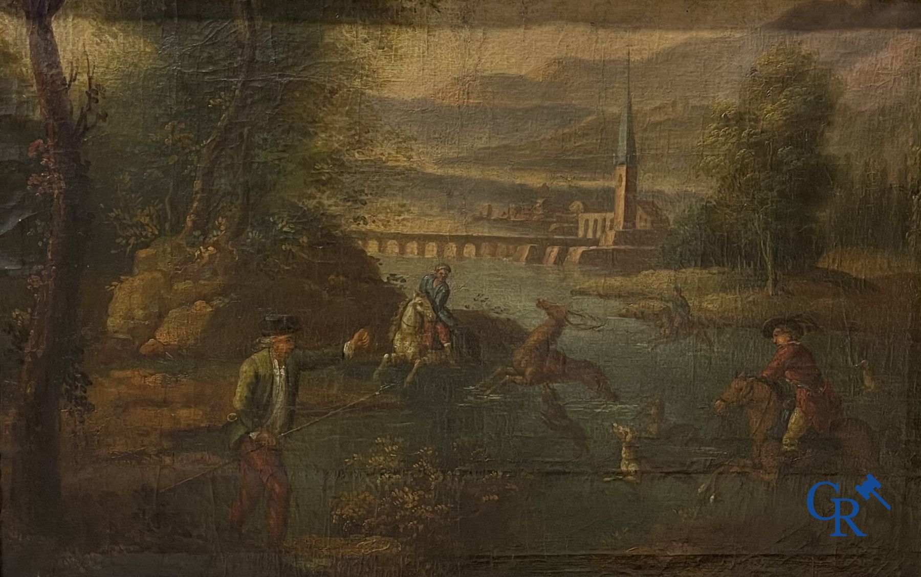 Peinture: Huile sur toile, scène de chasse, XVIIIe siècle.