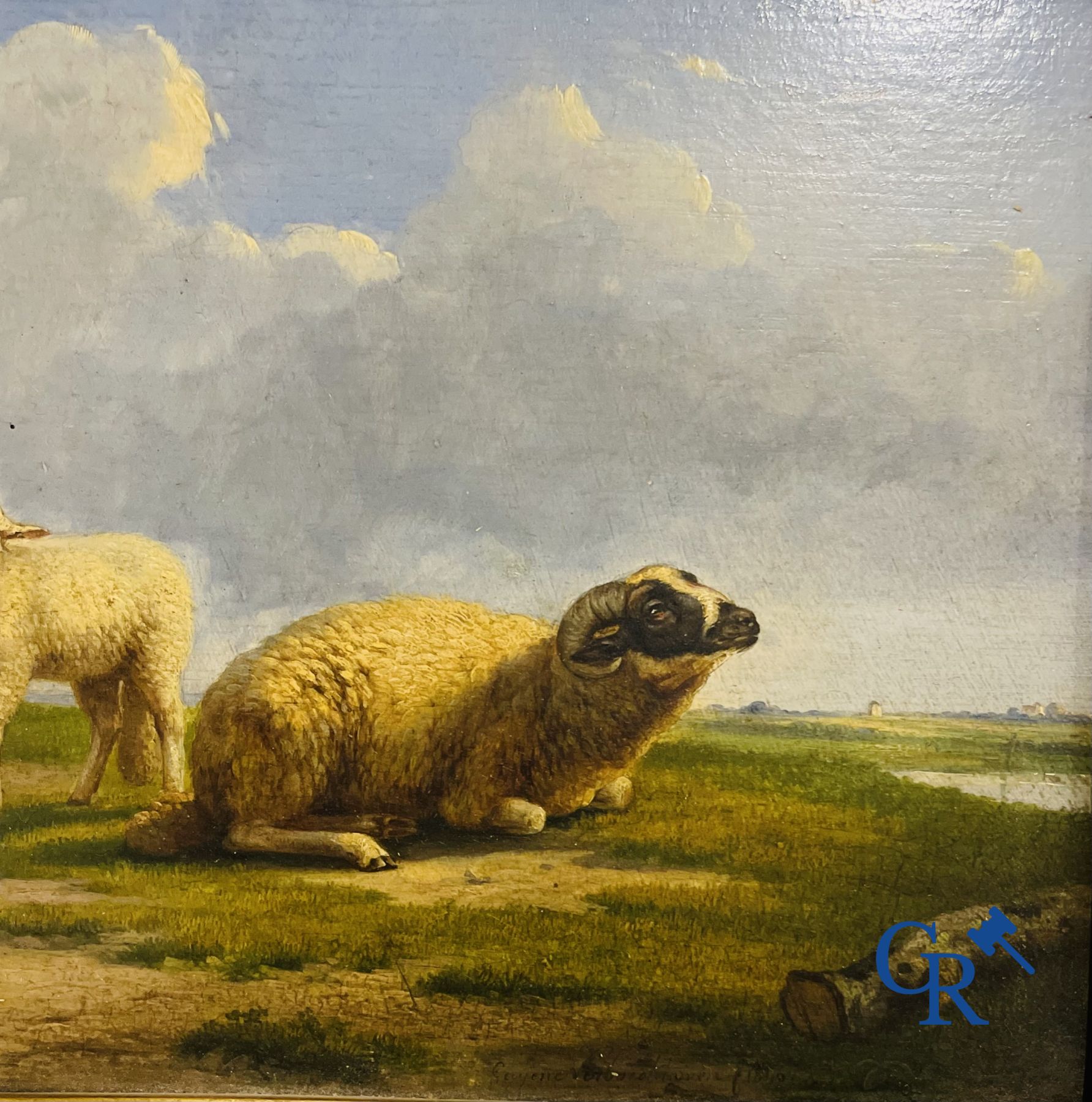 Eugène Verboeckhoven : Mouton dans un paysage. huile sur panneau.