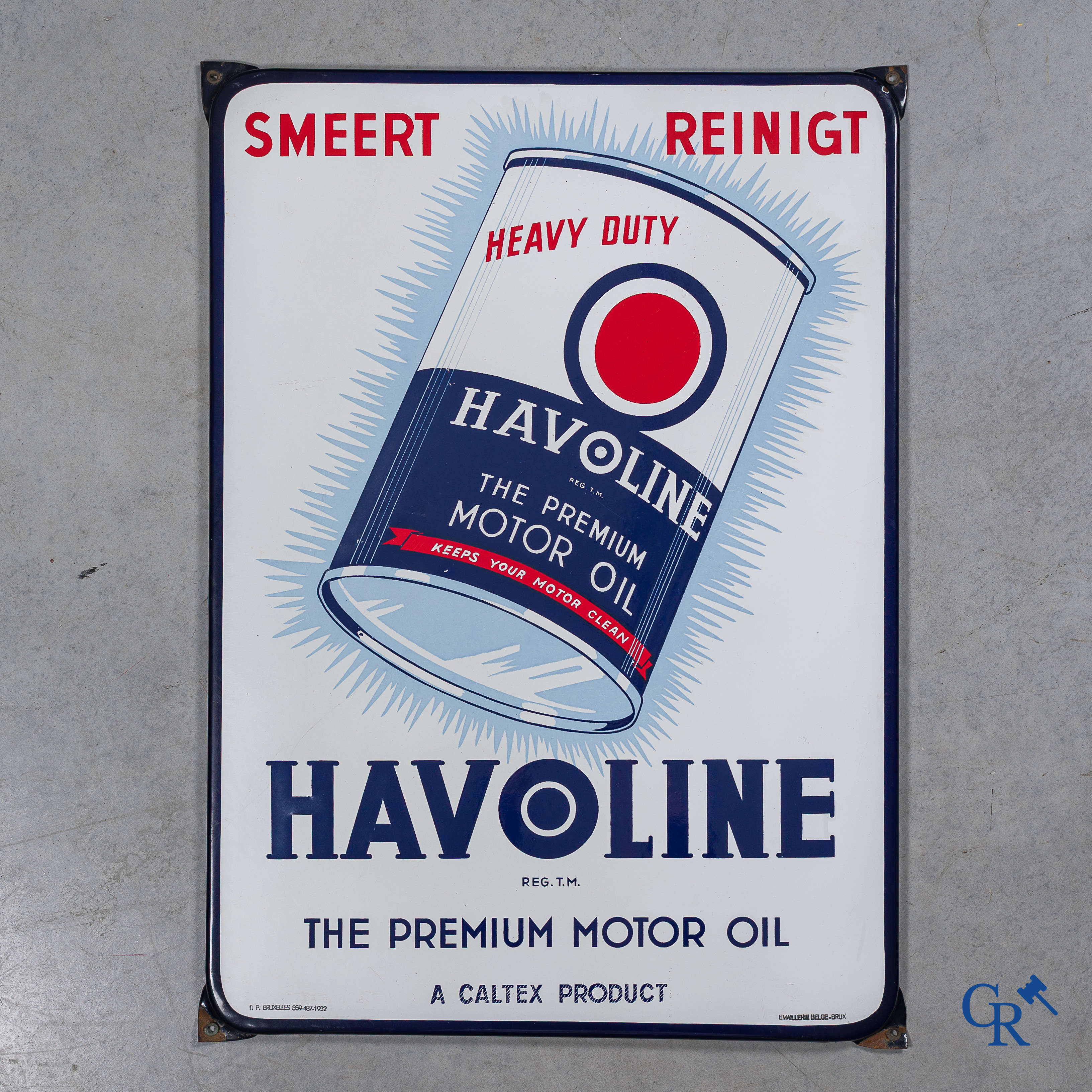 Havoline, Caltex. The Premium Motor Oil. Emaille reclamebord voor Caltex motorolie. Emaillerie Belge-Bruxelles 1952.