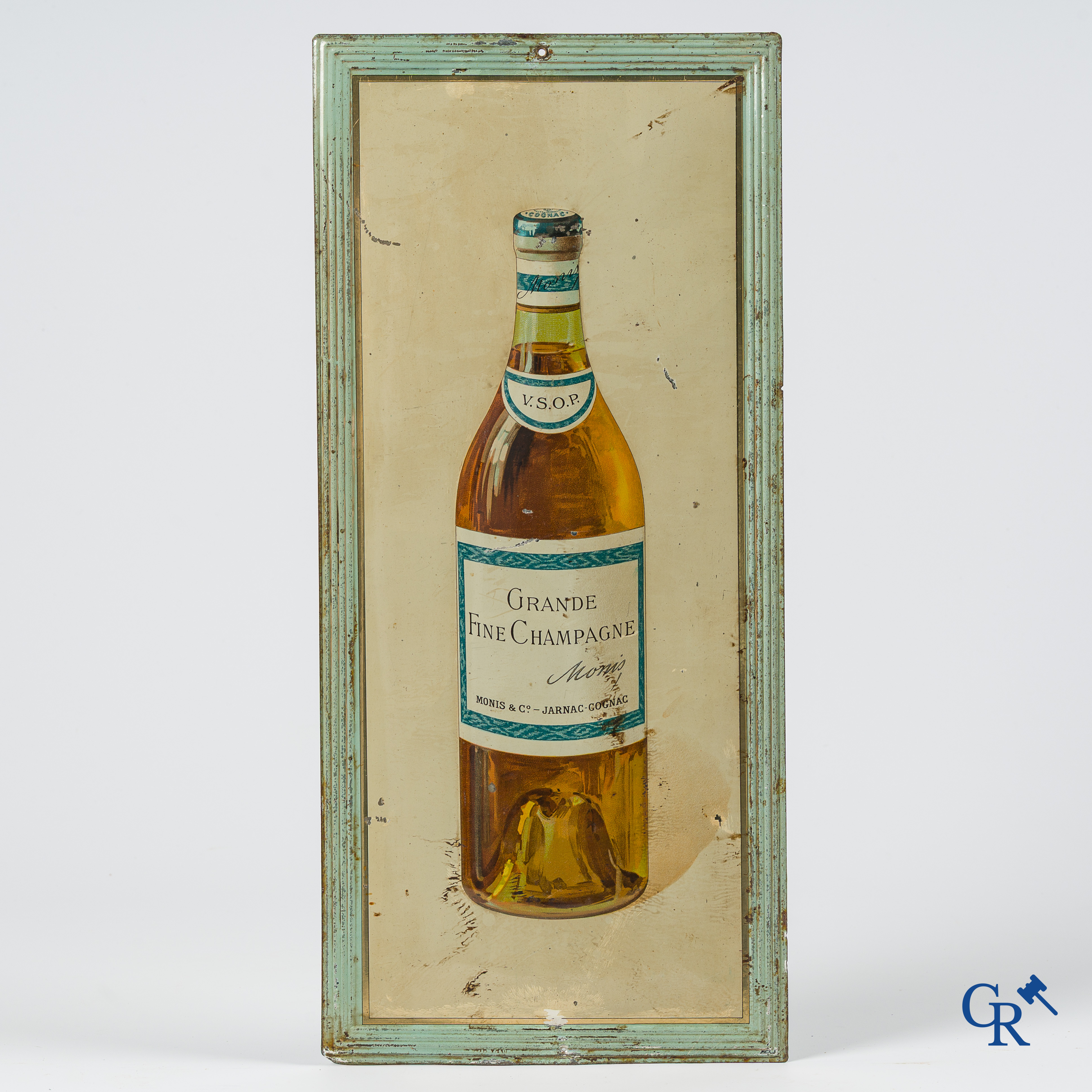Monis & Cie, Jarnac-Cognac. Zeldzame publiciteit in blik voor Grande Fine Champagne Monis. Jaren '30.
