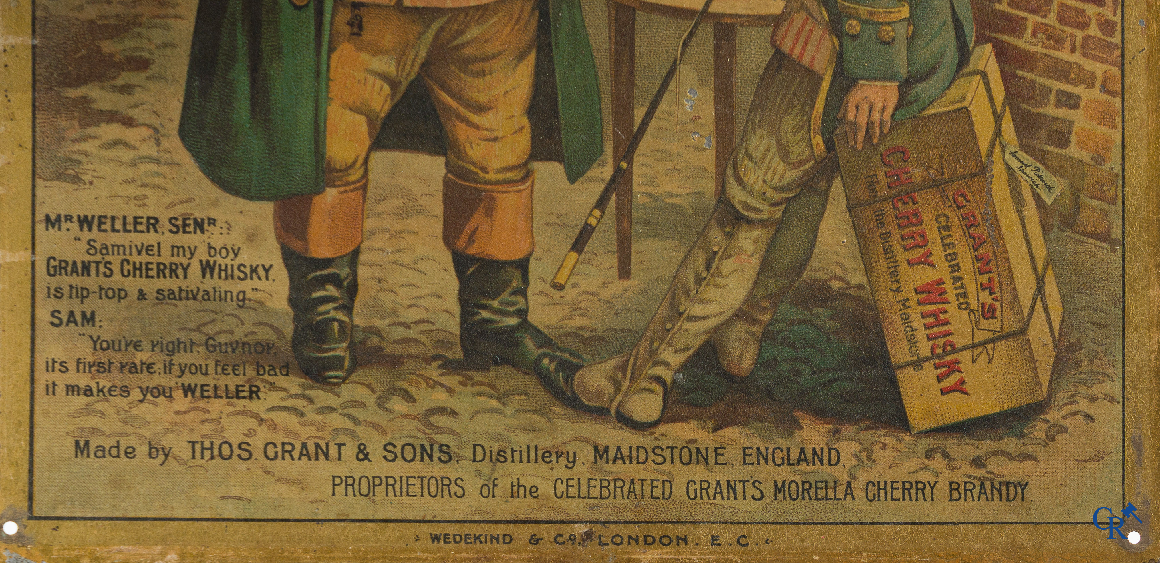 Grant's Cherry Whisky. Publiciteit op blik voor Thos Grant & Sons, Maidstone England. Circa 1910-1920.