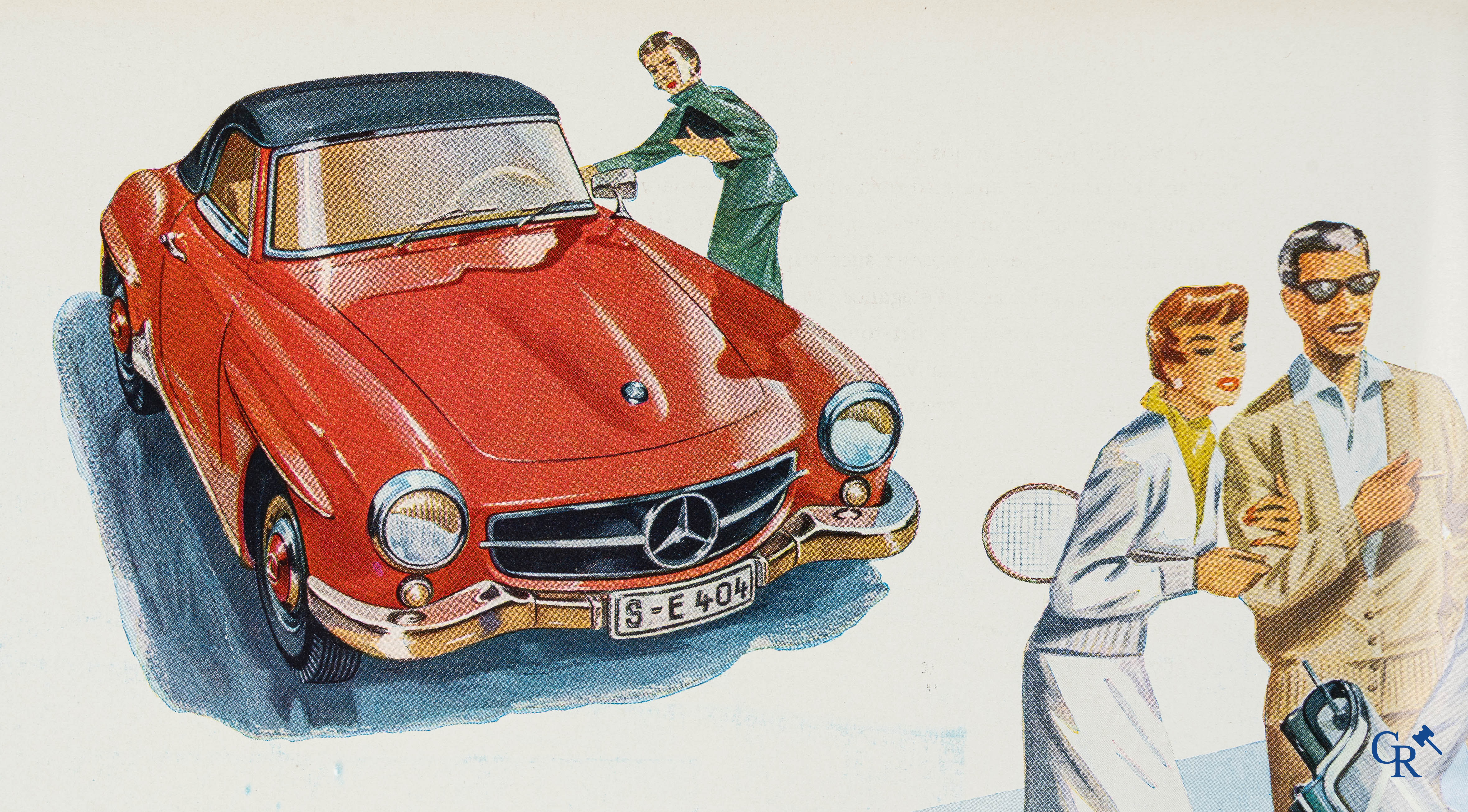 Automobilia. Mercedes Benz. Originele luxe publiciteitsfolder voor de 190SL Roadster en flyers voor de 300SL.