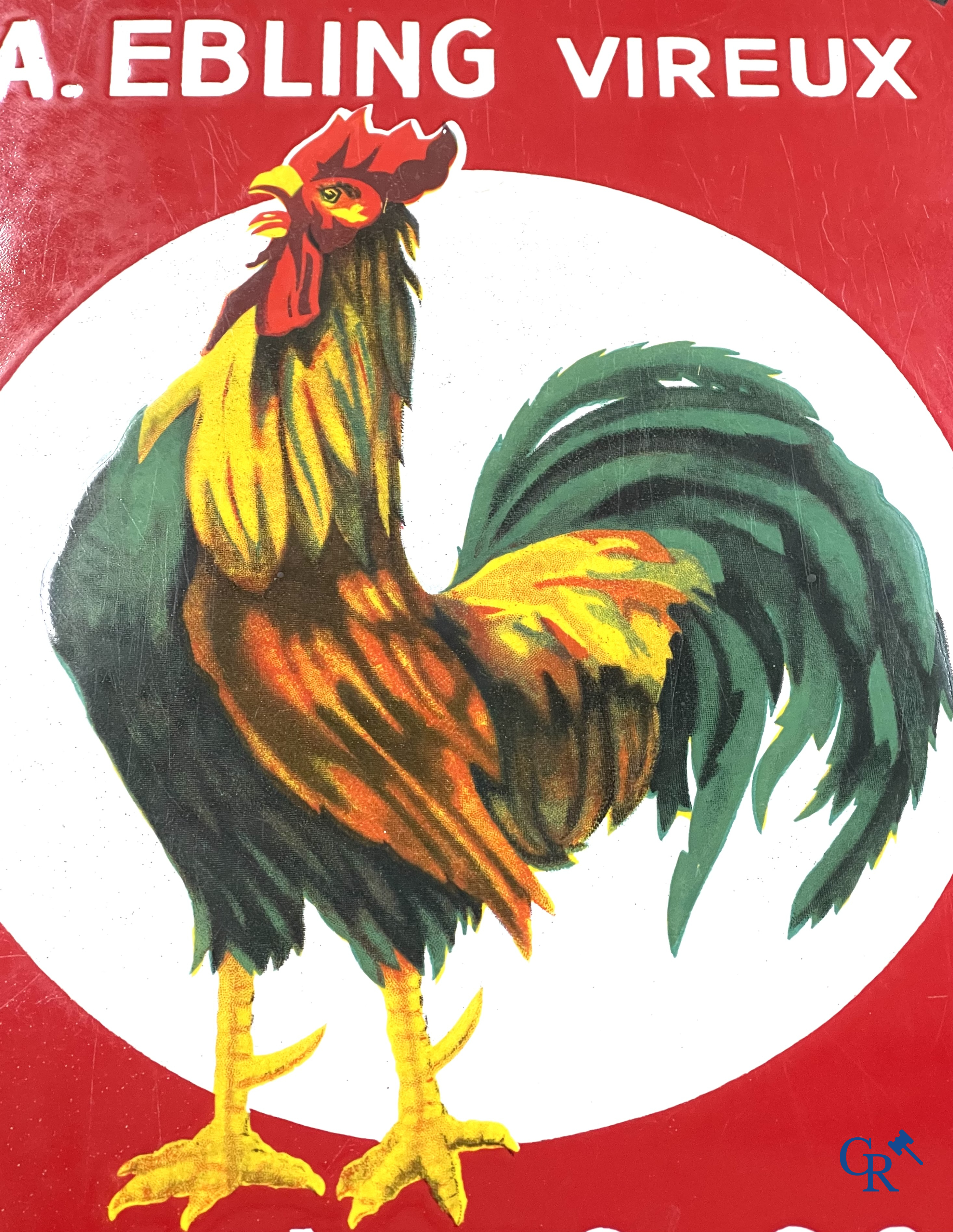 Brasserie du Coq Ardennais, Origineel reclamebord voor bieren, sodas en limonades van brasserie Ebling à Vireux.